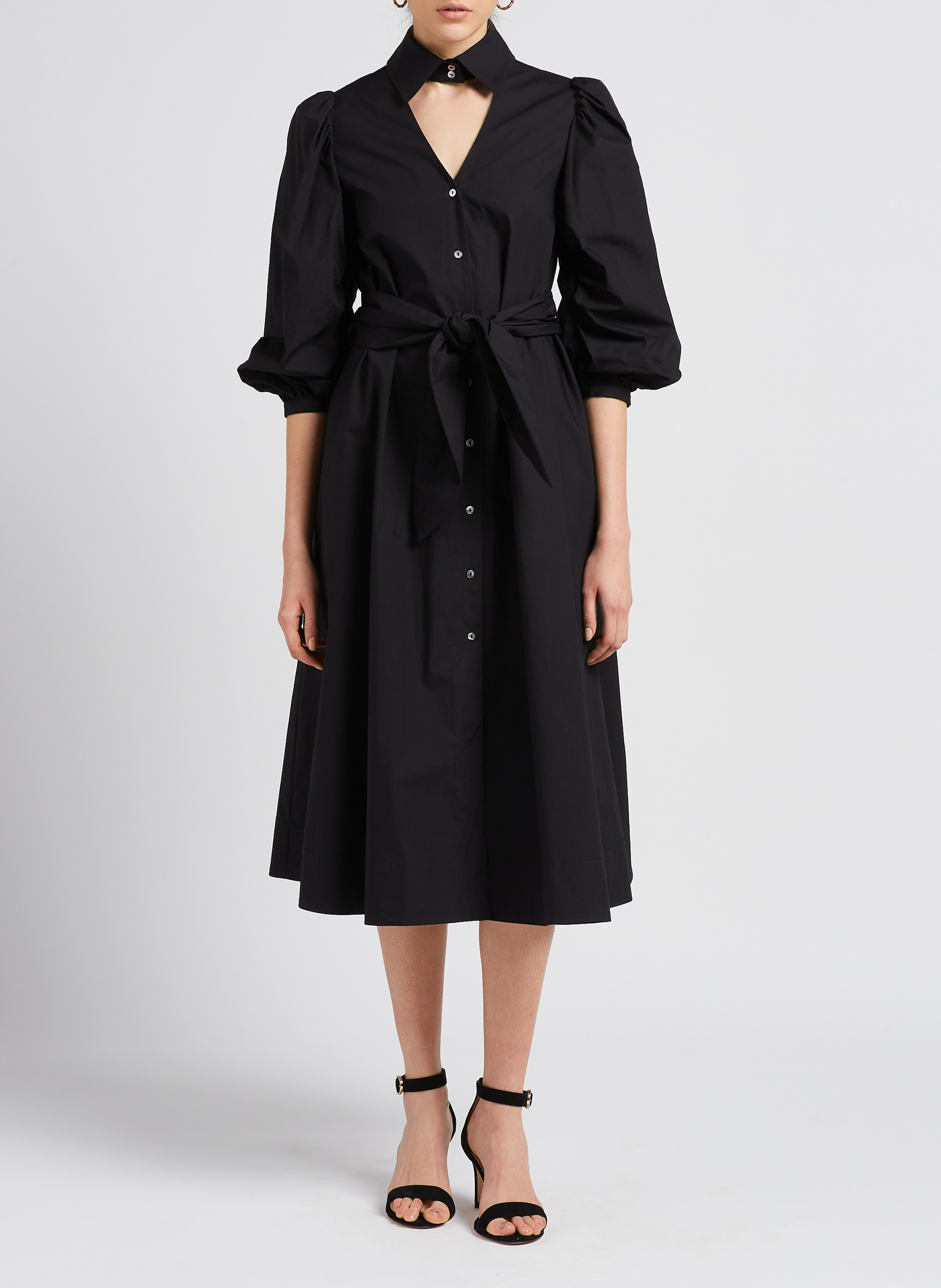 Lange jurk van 100% biokatoen met afneembare kraag KARL LAGERFELD Zwart