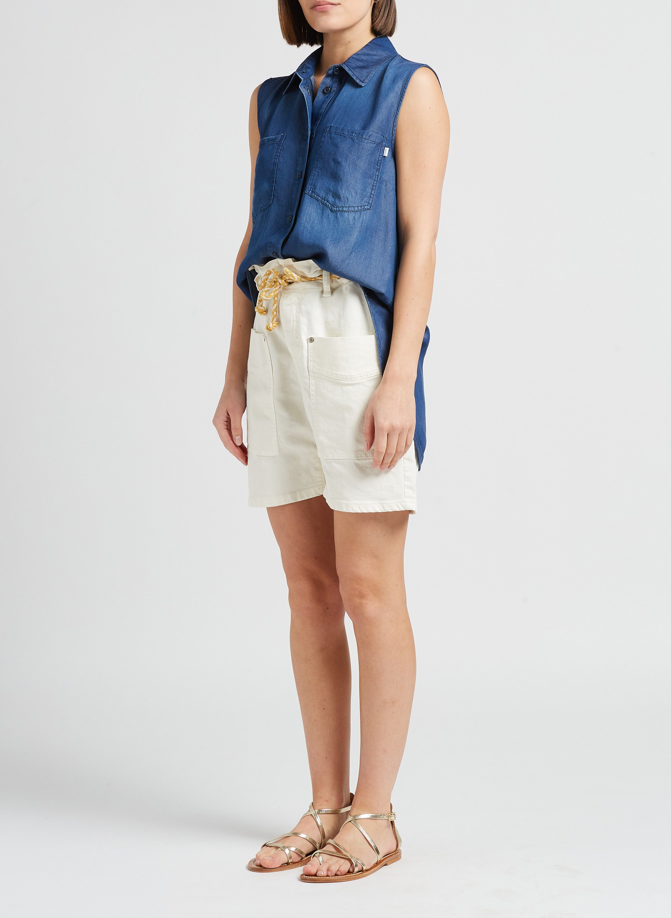 Geraffte Taillenshorts aus Baumwoll-Mix PLEASE Weiss