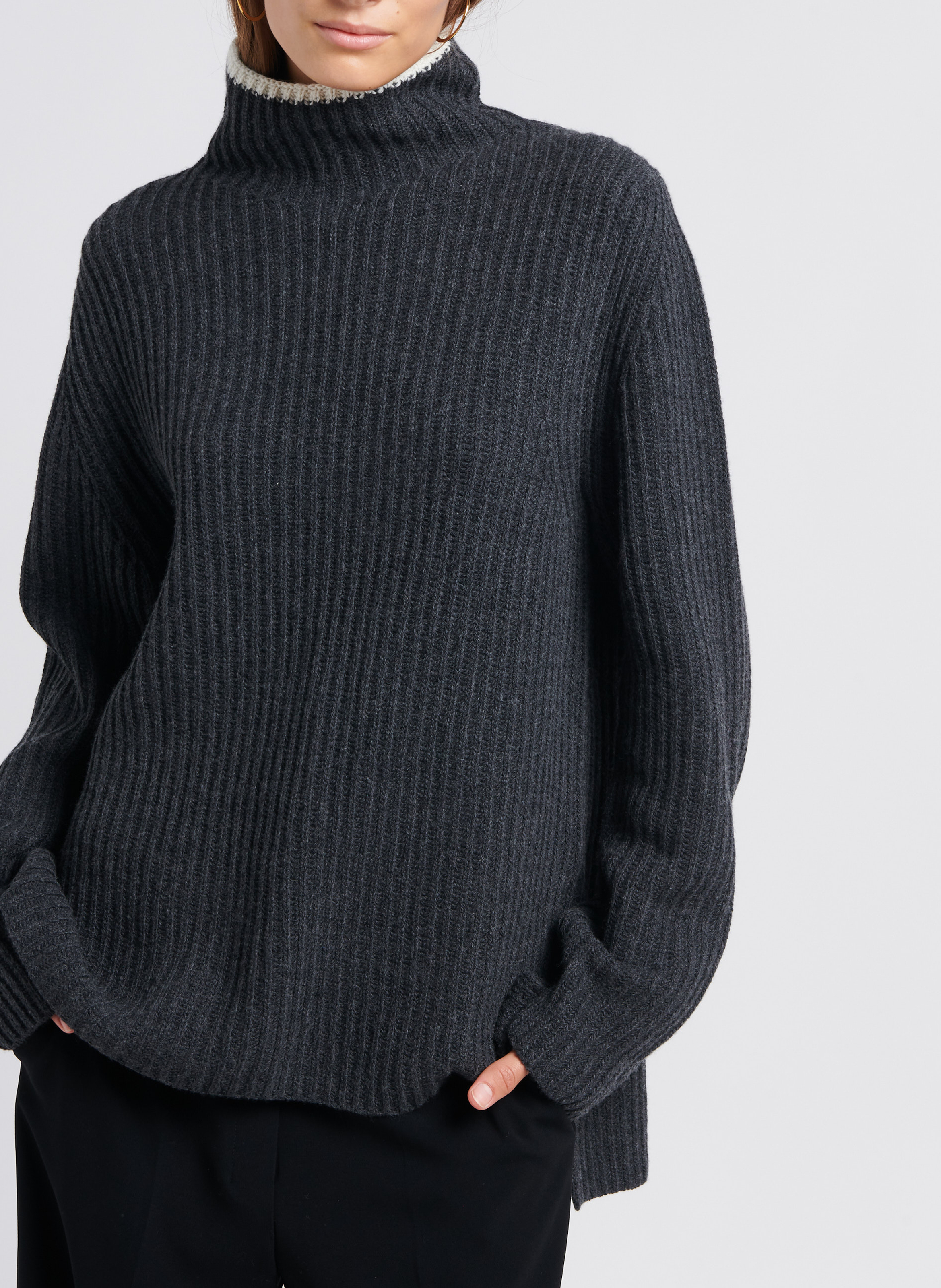 Lange jas van wolmix met opstaande kraag THEORY Grijs