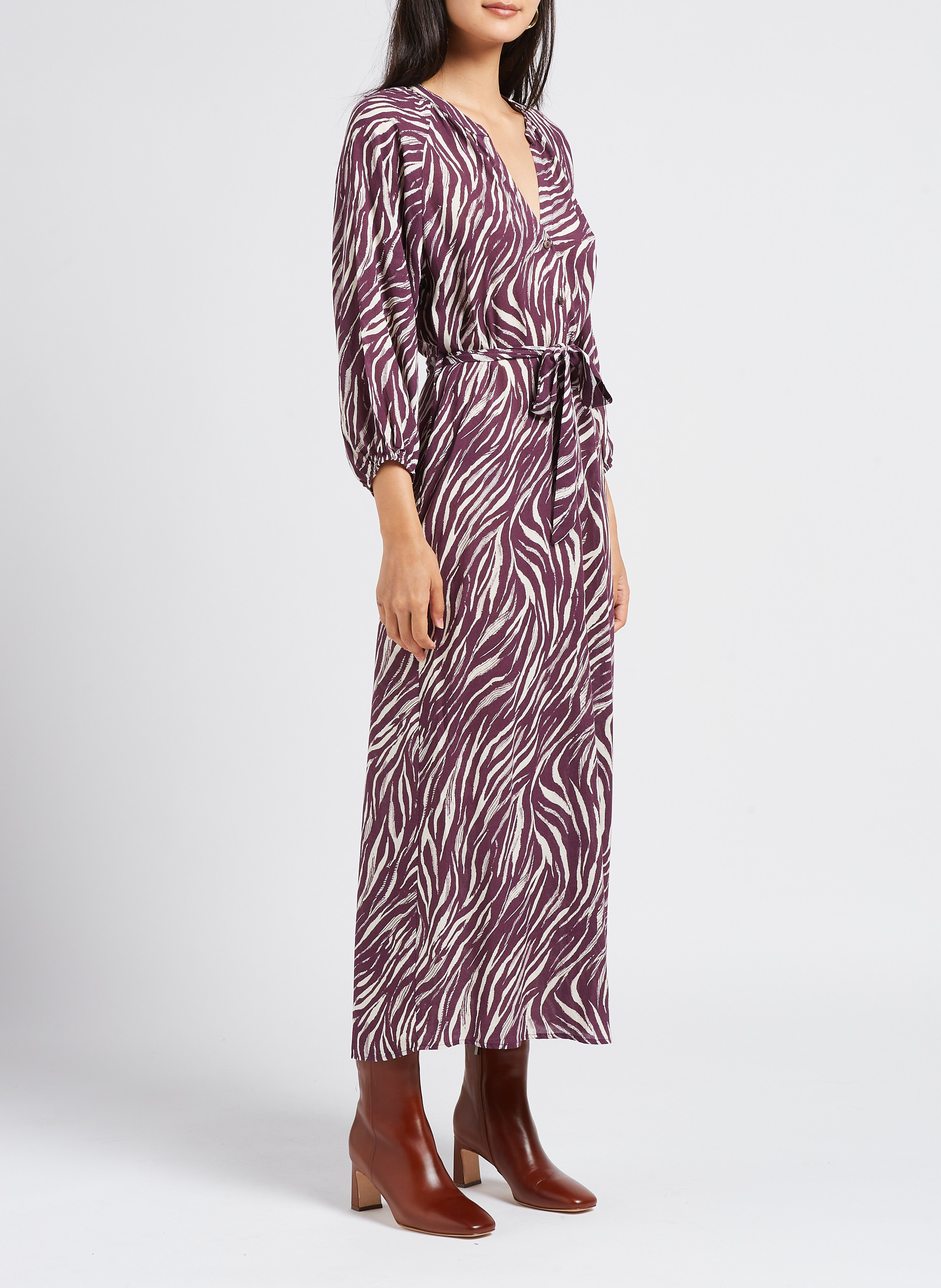 Robe longue coupe droite à col v GRACE ET MILA Rose