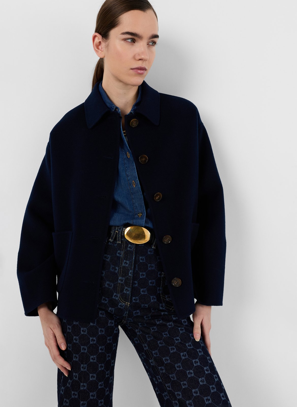 Manteau droit boutonné en laine GERARD DAREL Bleu