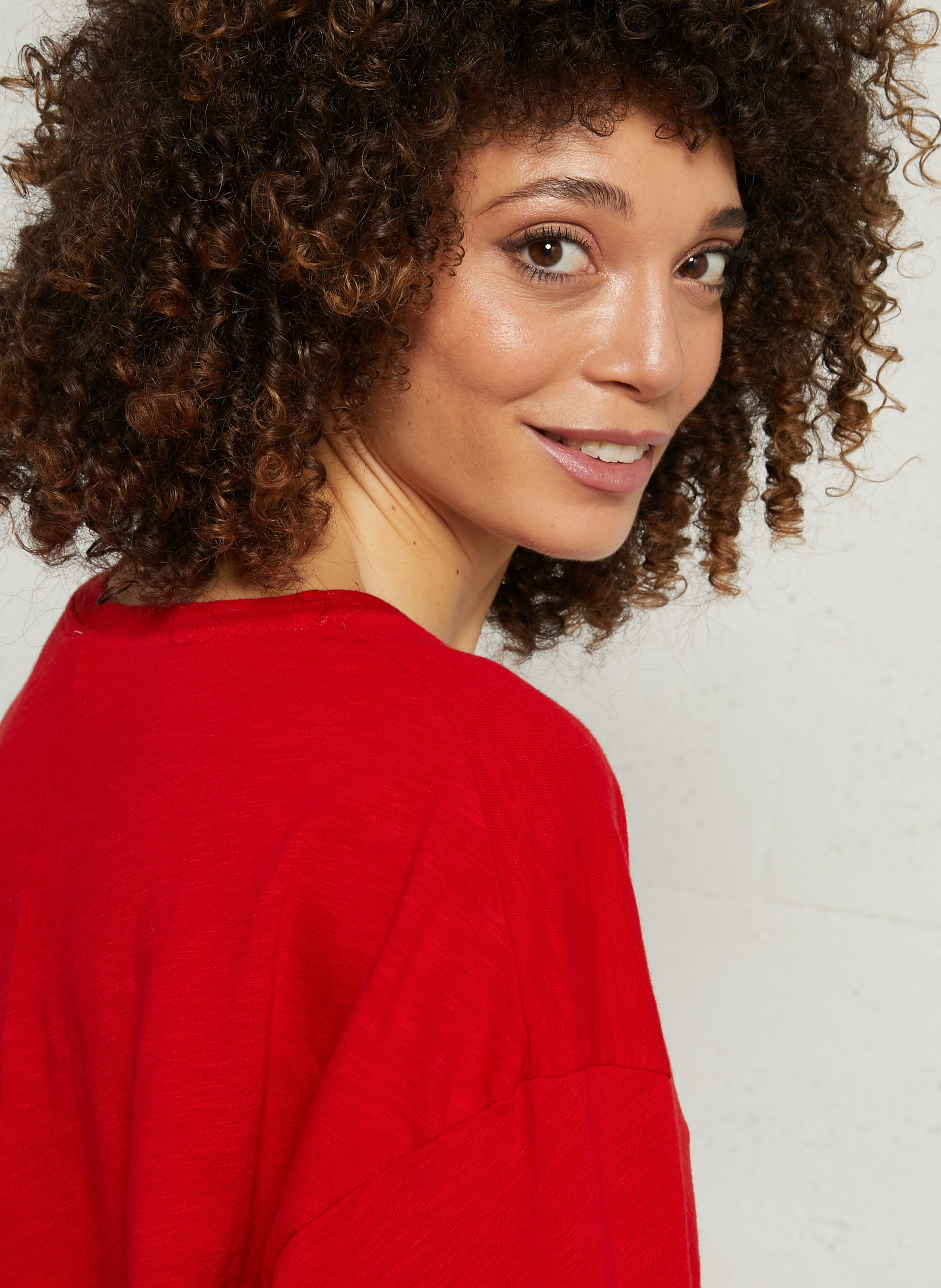 Tee-shirt droit col rond en coton AMERICAN VINTAGE Rouge