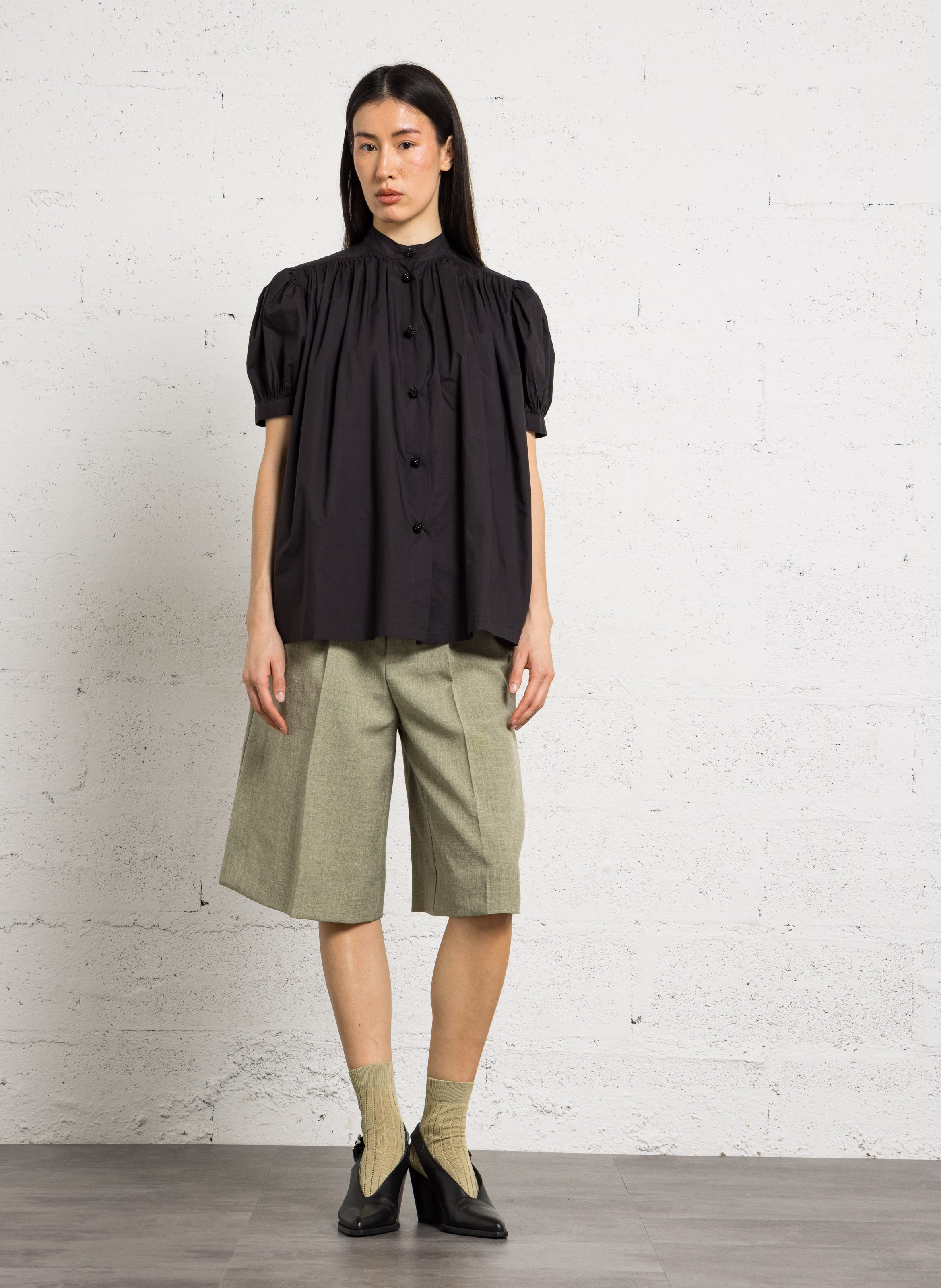 Oversized round neck cotton shirt LAURENCE BRAS Black