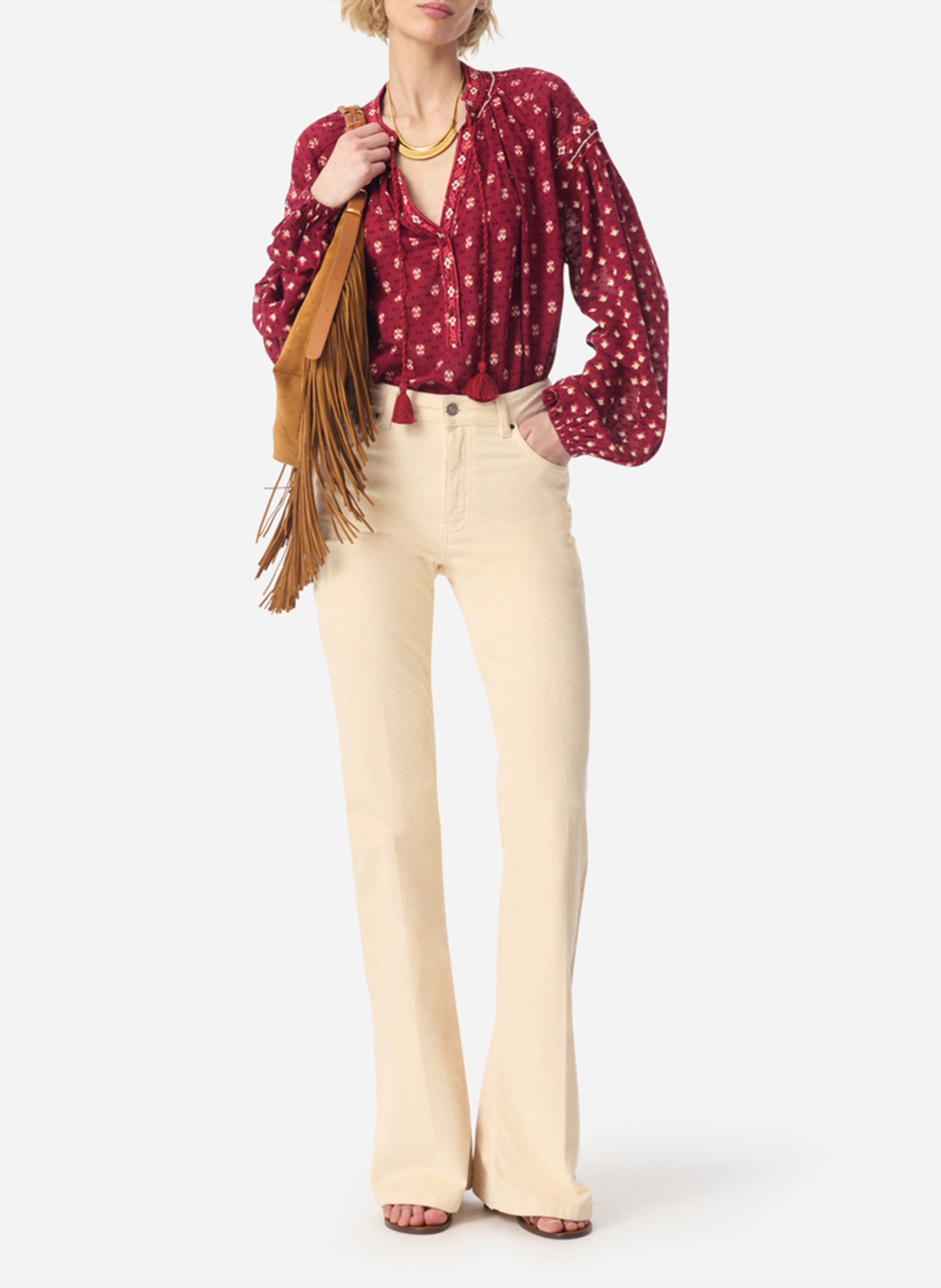 Oversized V-neck printed blouse VANESSA BRUNO Red