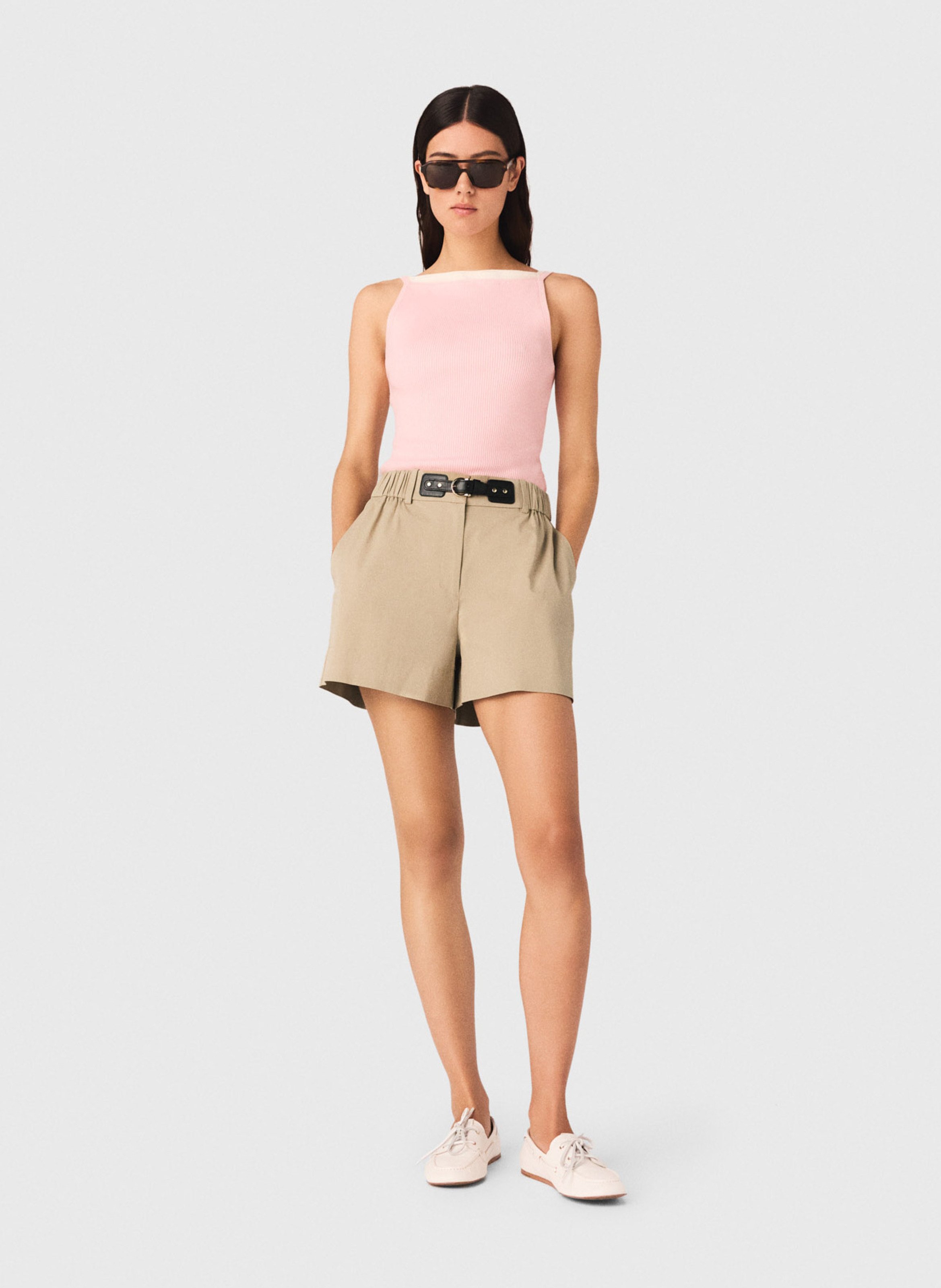 Ribbed cotton blend fitted top MAJE Pink