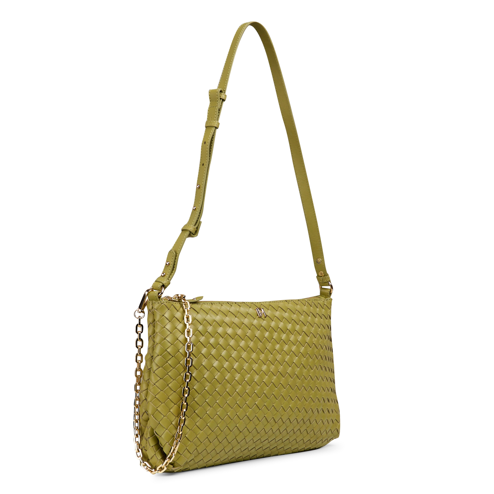 Braided leather shoulder bag PETITE MENDIGOTE Green