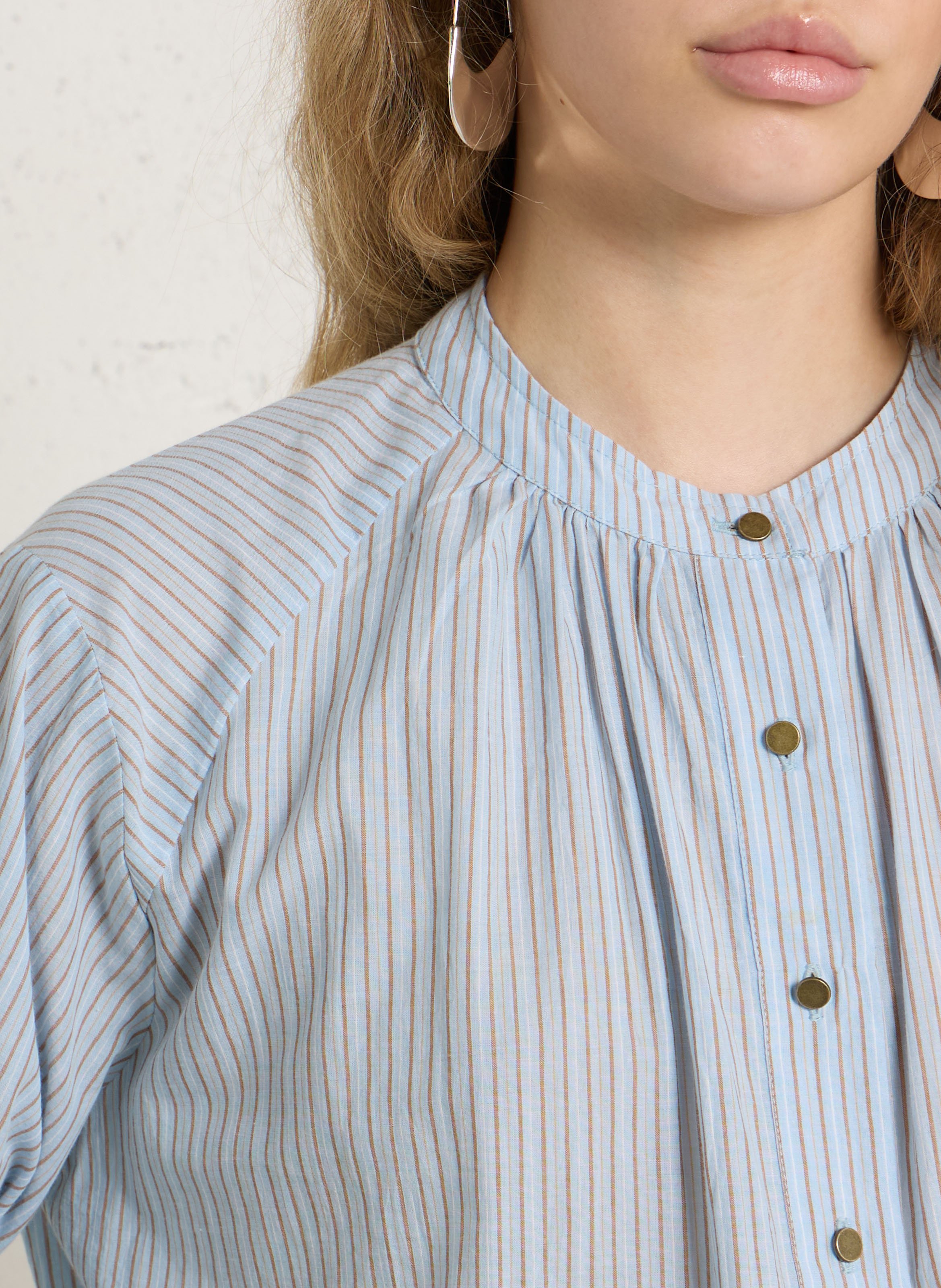 Chemise col rond en coton bio LEON & HARPER Bleu