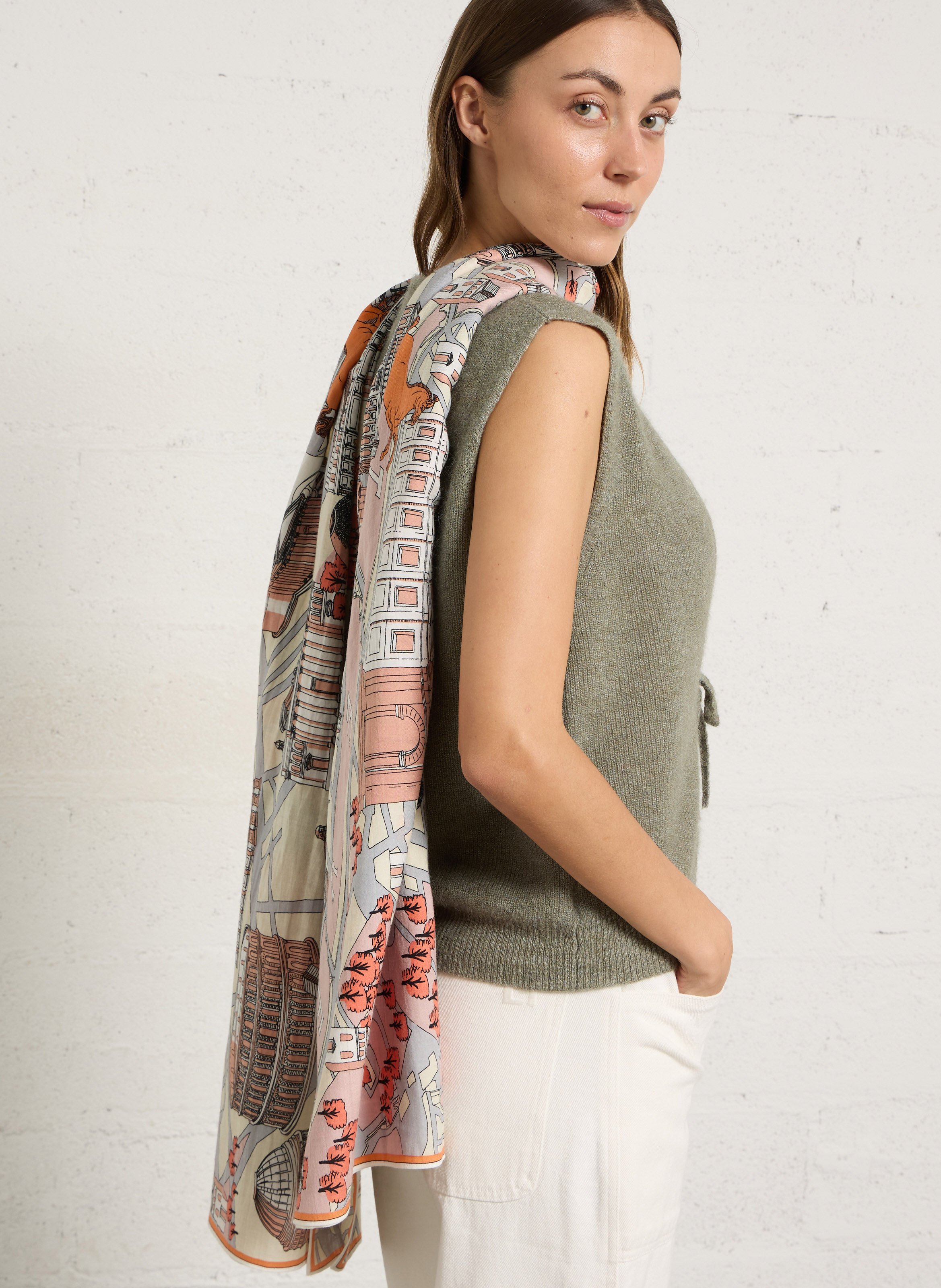 Printed cotton and silk floaty scarf INOUI EDITIONS