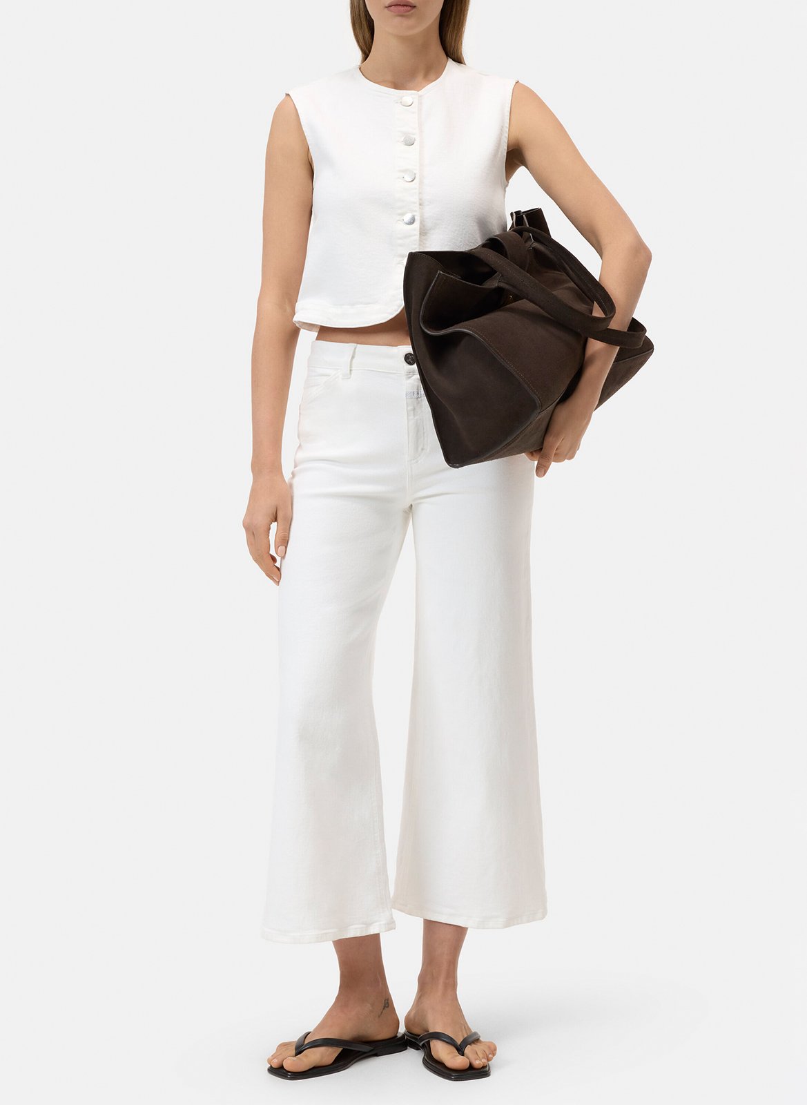 Round-neck straight cotton blend cardigan CLOSED White