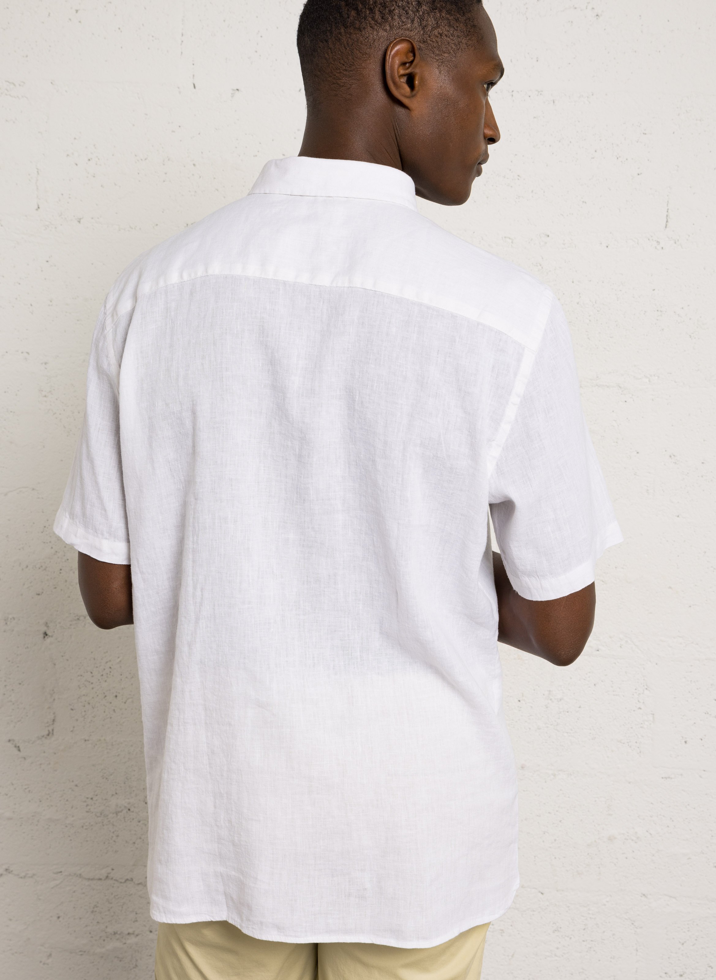 Camisa recta de lino y algodón Blanco