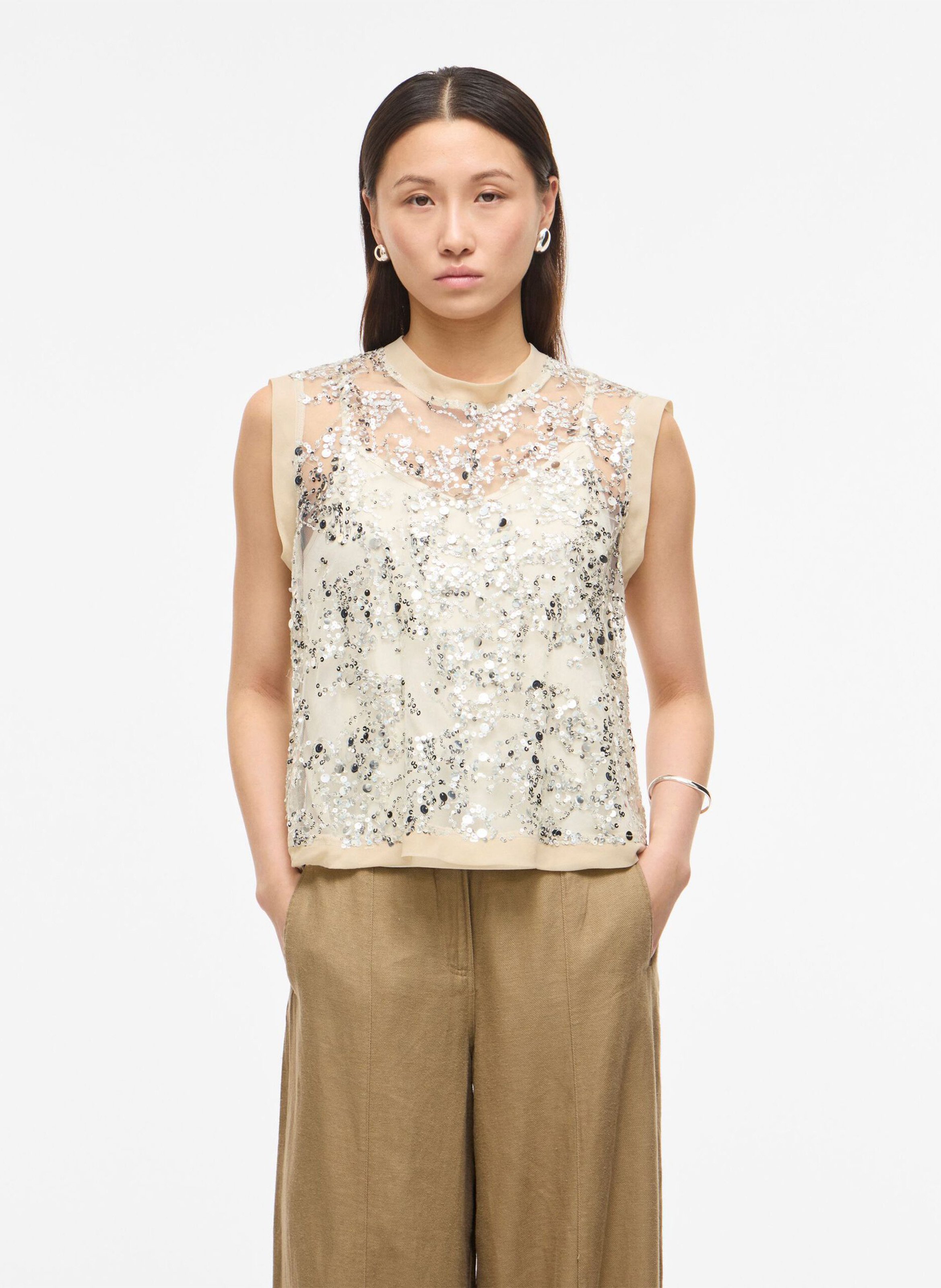 Top à sequins droit  ROUGE EDIT Gris