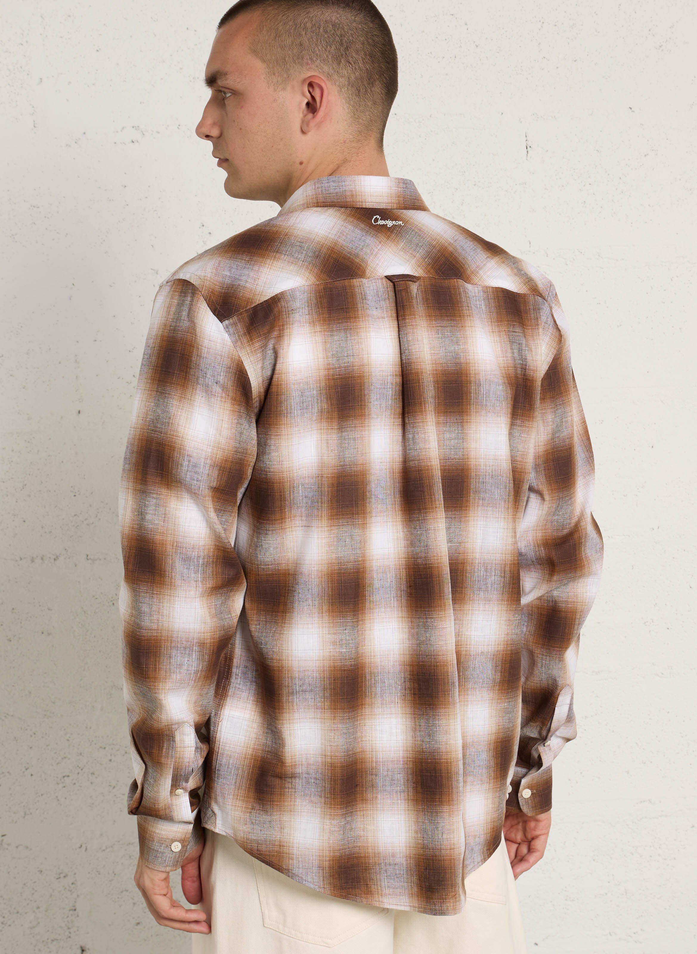 Chemise oversize col classique en coton et lin imprimé CHEVIGNON Marron