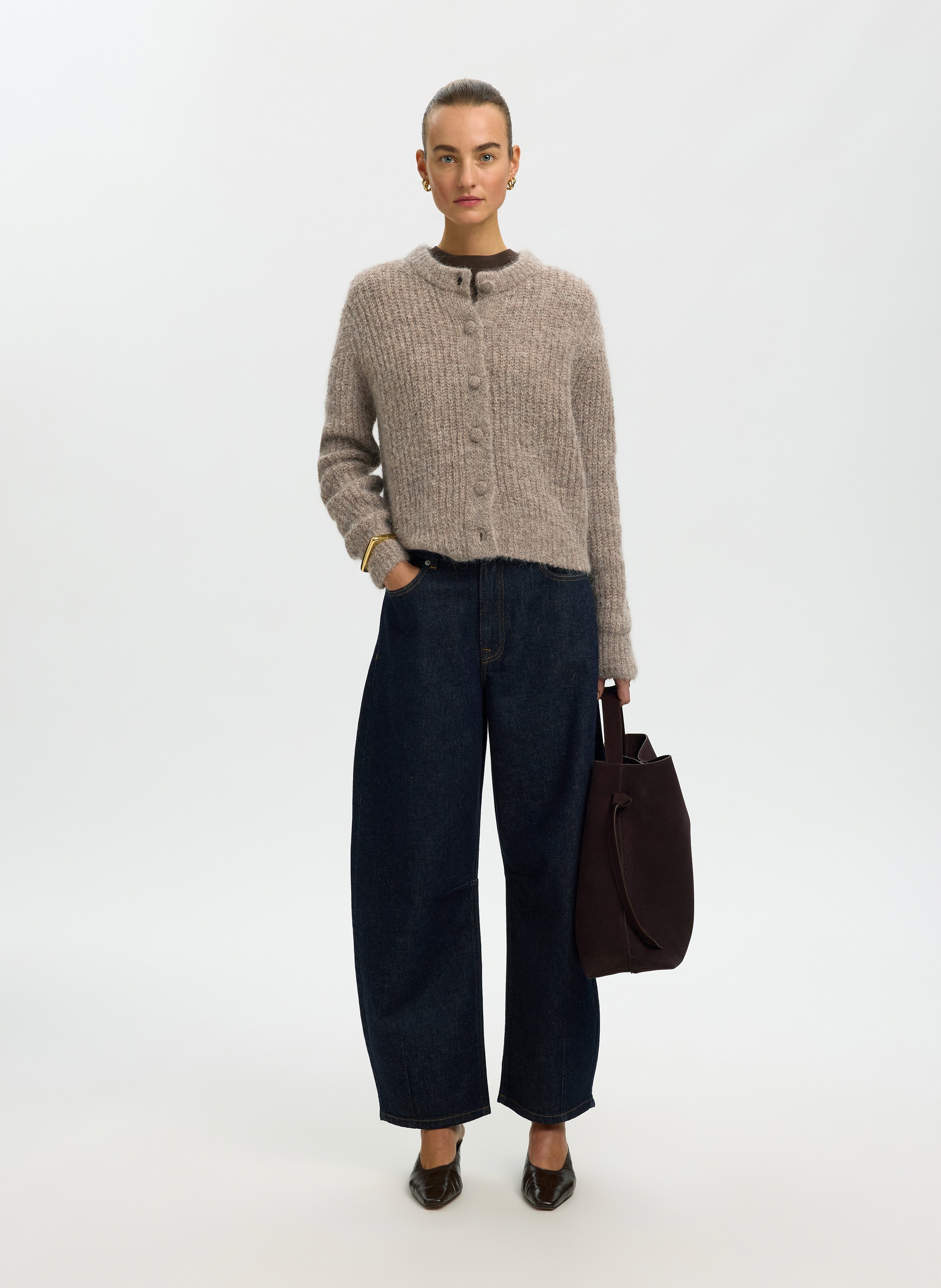 Gilet droit col rond en laine mélangée SELECTED Gris