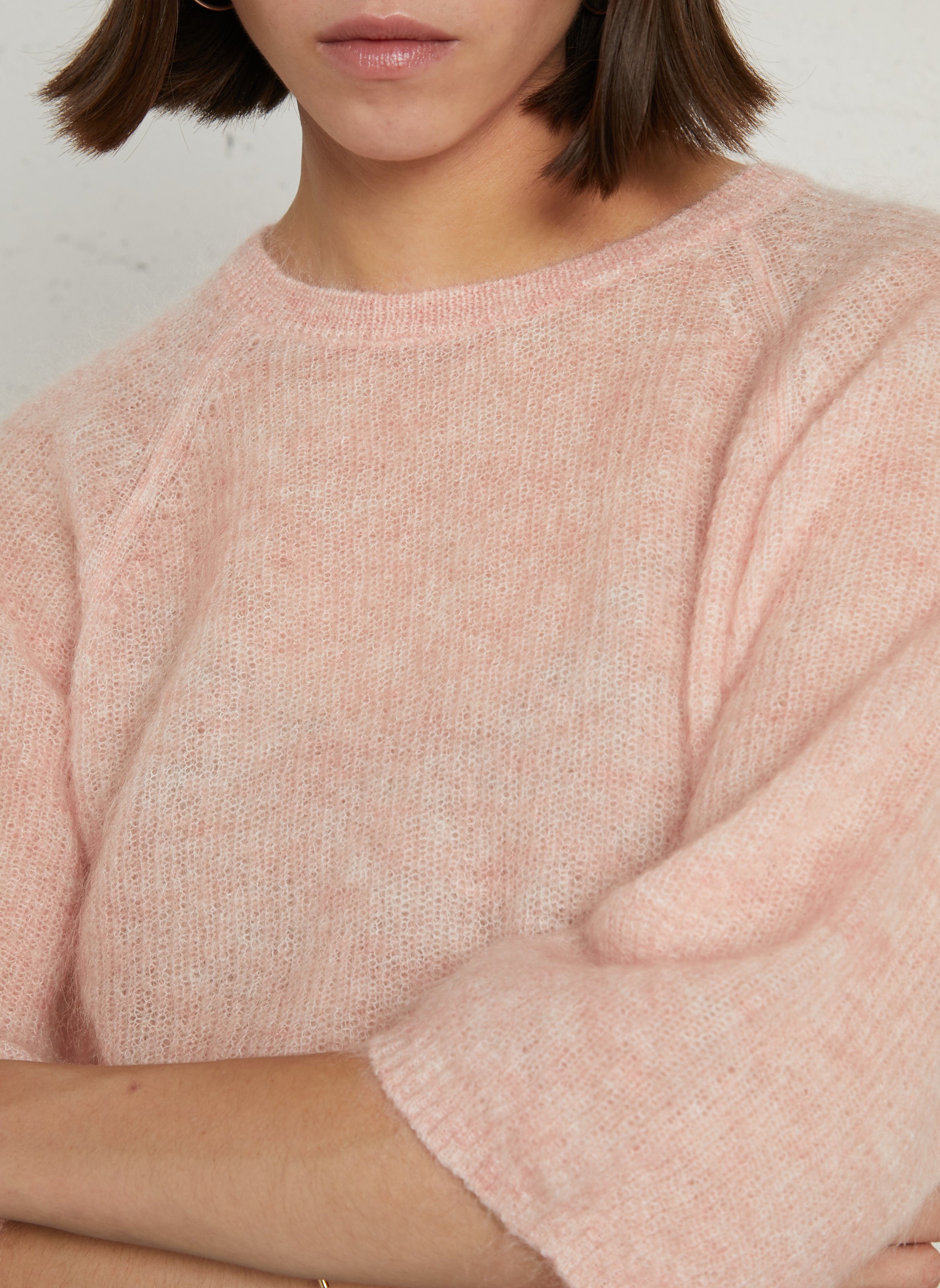 Rechte trui met ronde hals in gemengde mohair MAISON 123 Roze