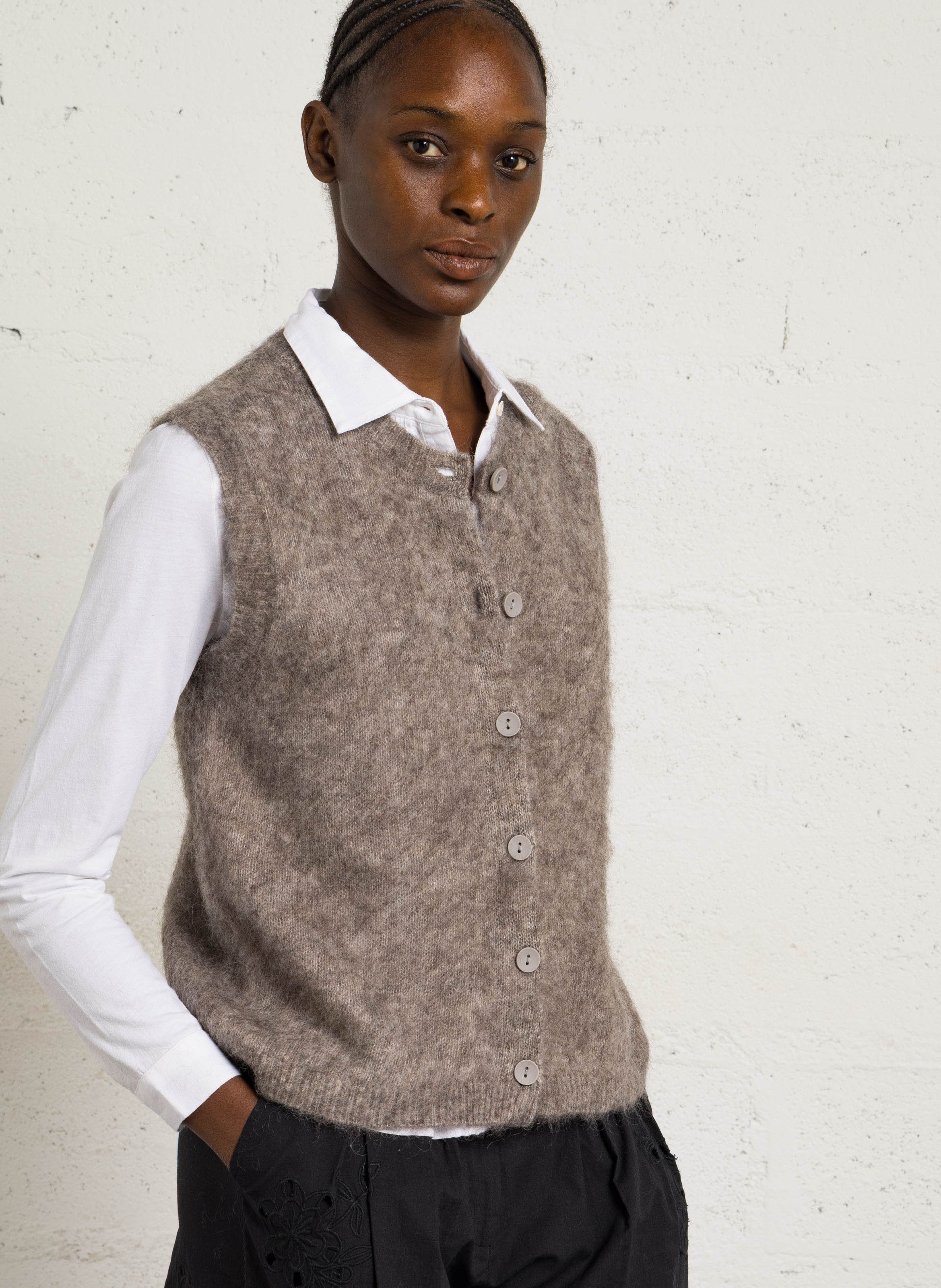 Round-neck wool-blend cardigan JC SOPHIE Beige