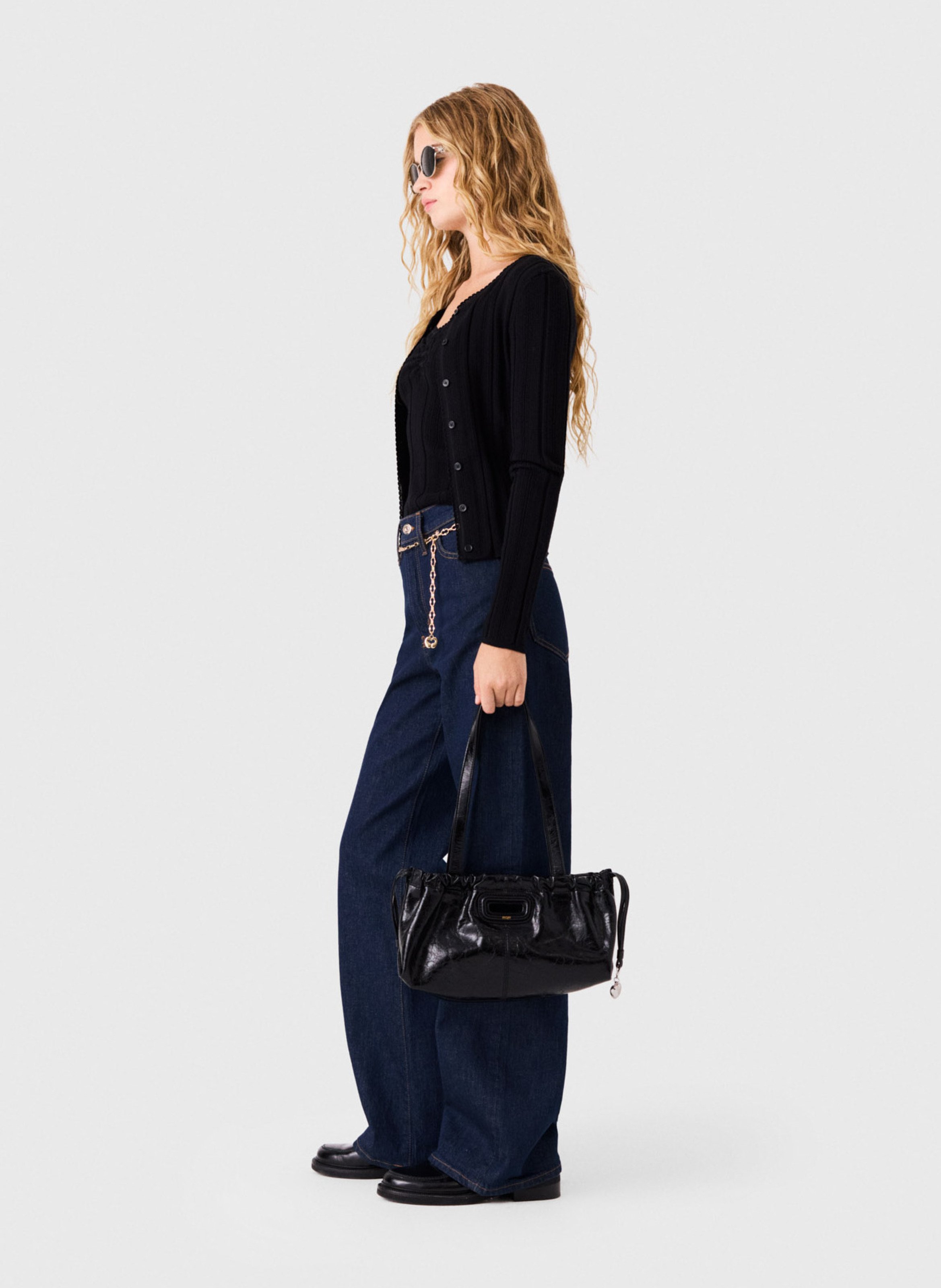 2-in-1 effen katoenmix vest MAJE Zwart