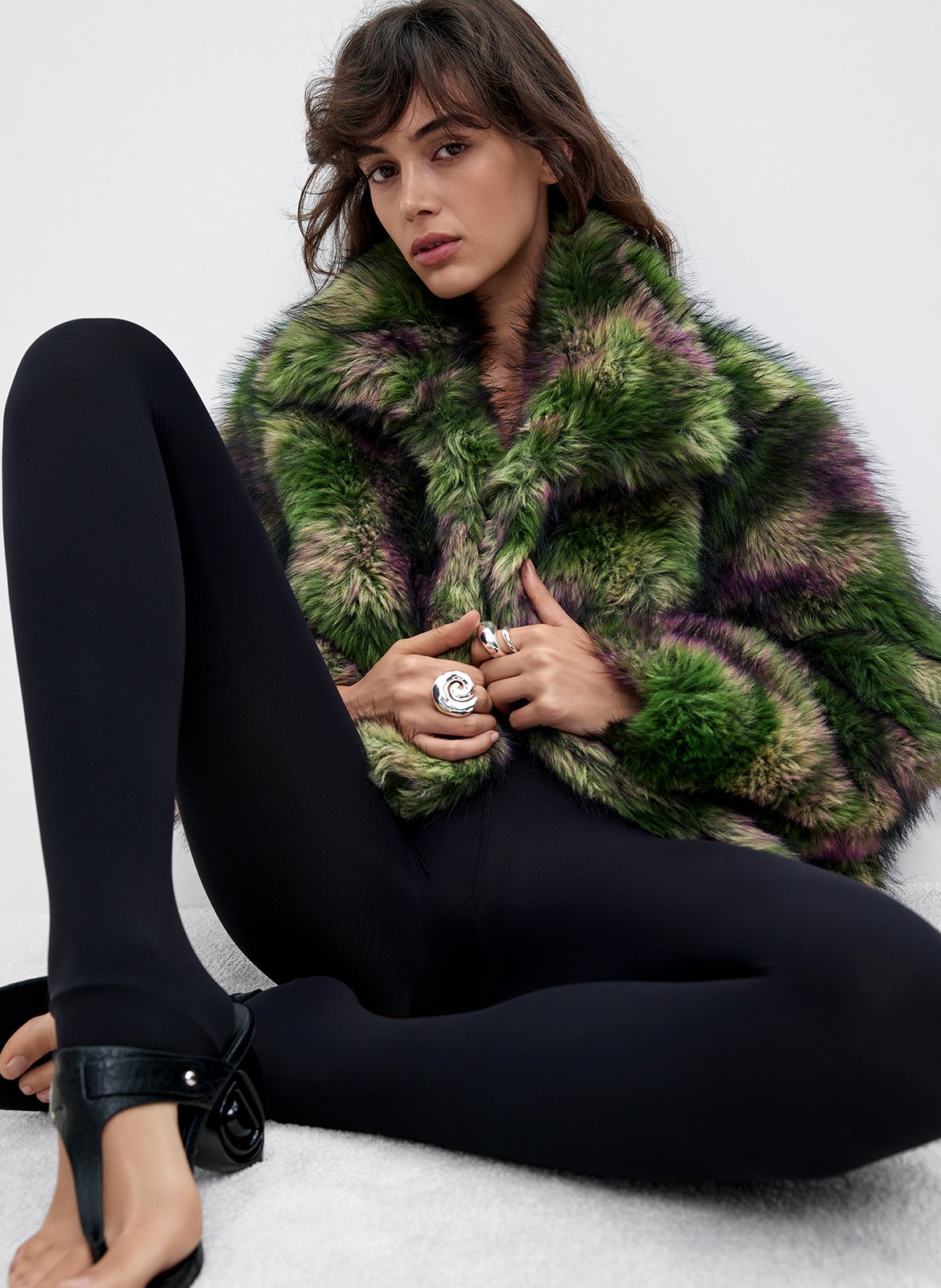 Faux fur coat with classic collar DESIGUAL Green