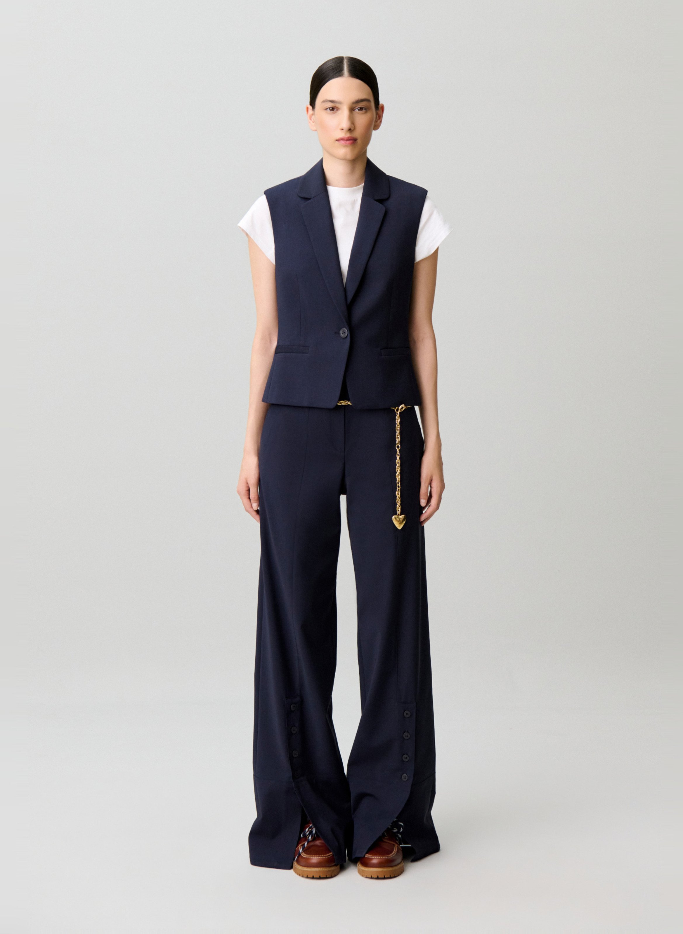 Getailleerde mouwloze jas van wolmix CLAUDIE PIERLOT Blauw