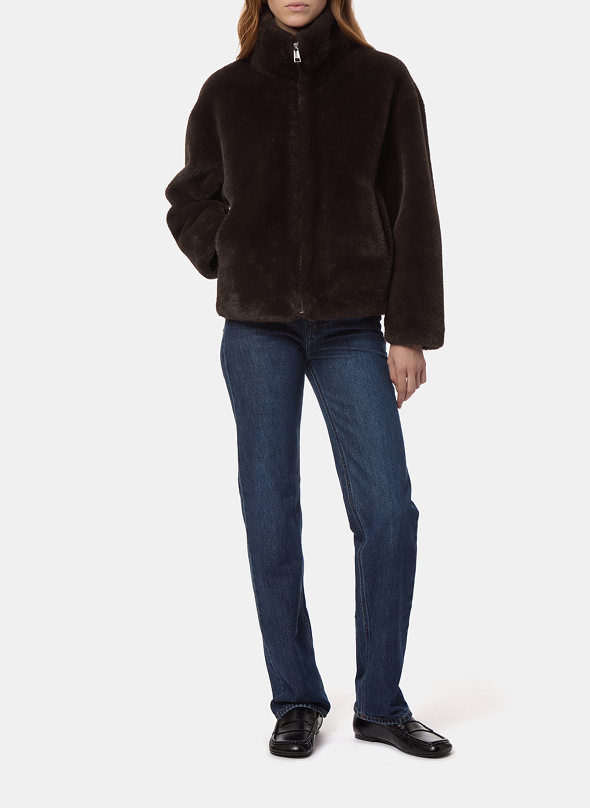 Rechte jas met opstaande kraag in imitatiebontlook APPARIS Bruin
