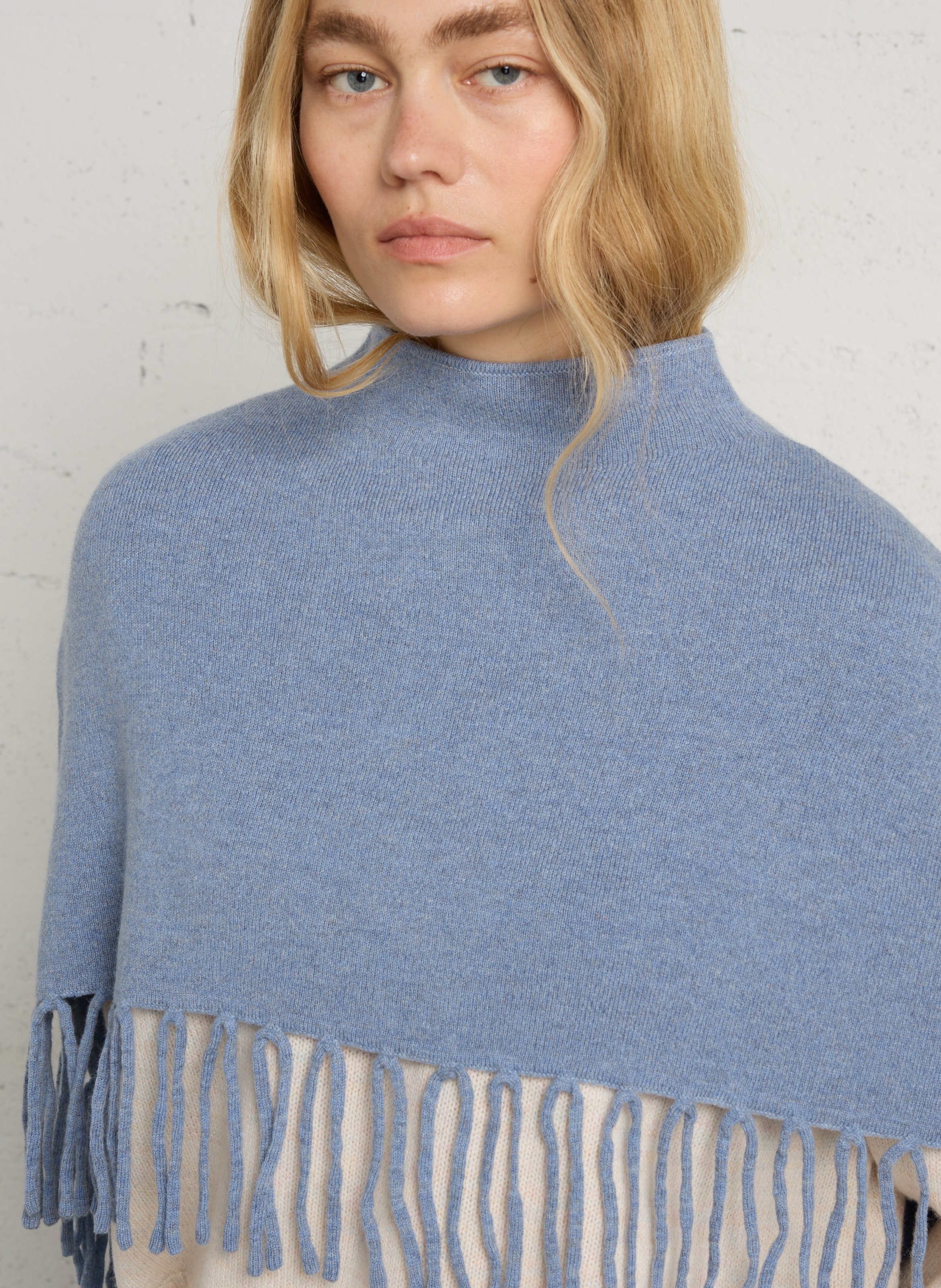 Poncho en laine BERENICE Bleu