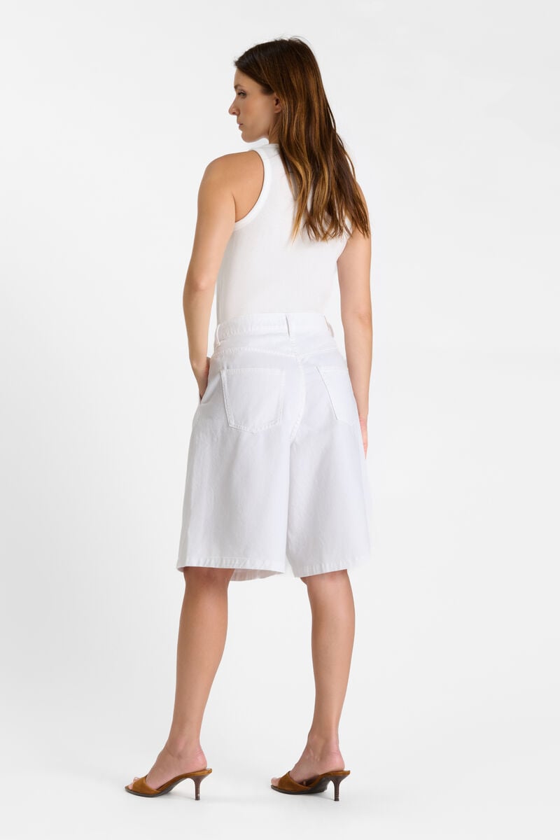 High-waisted zip-front denim Bermuda shorts LE TEMPS DES CERISES White