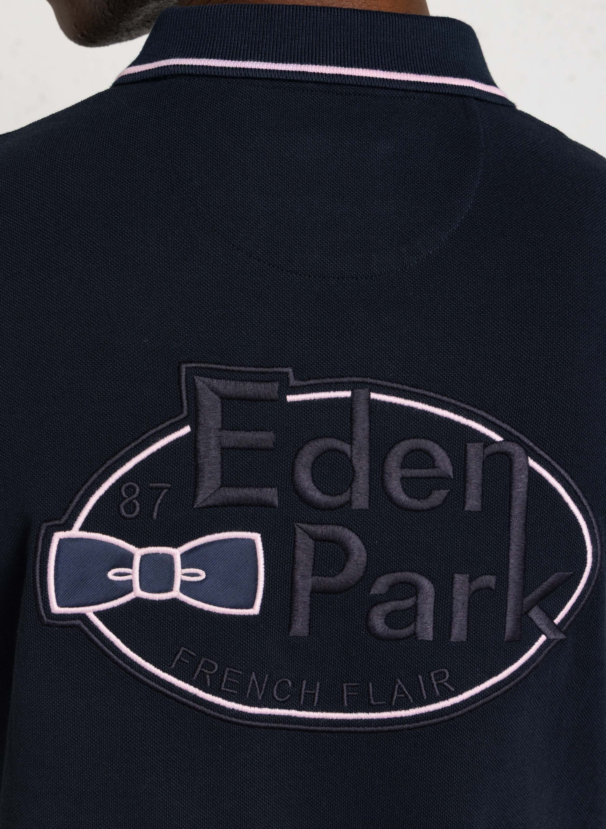 Straight fit long-sleeved cotton polo EDEN PARK Blue