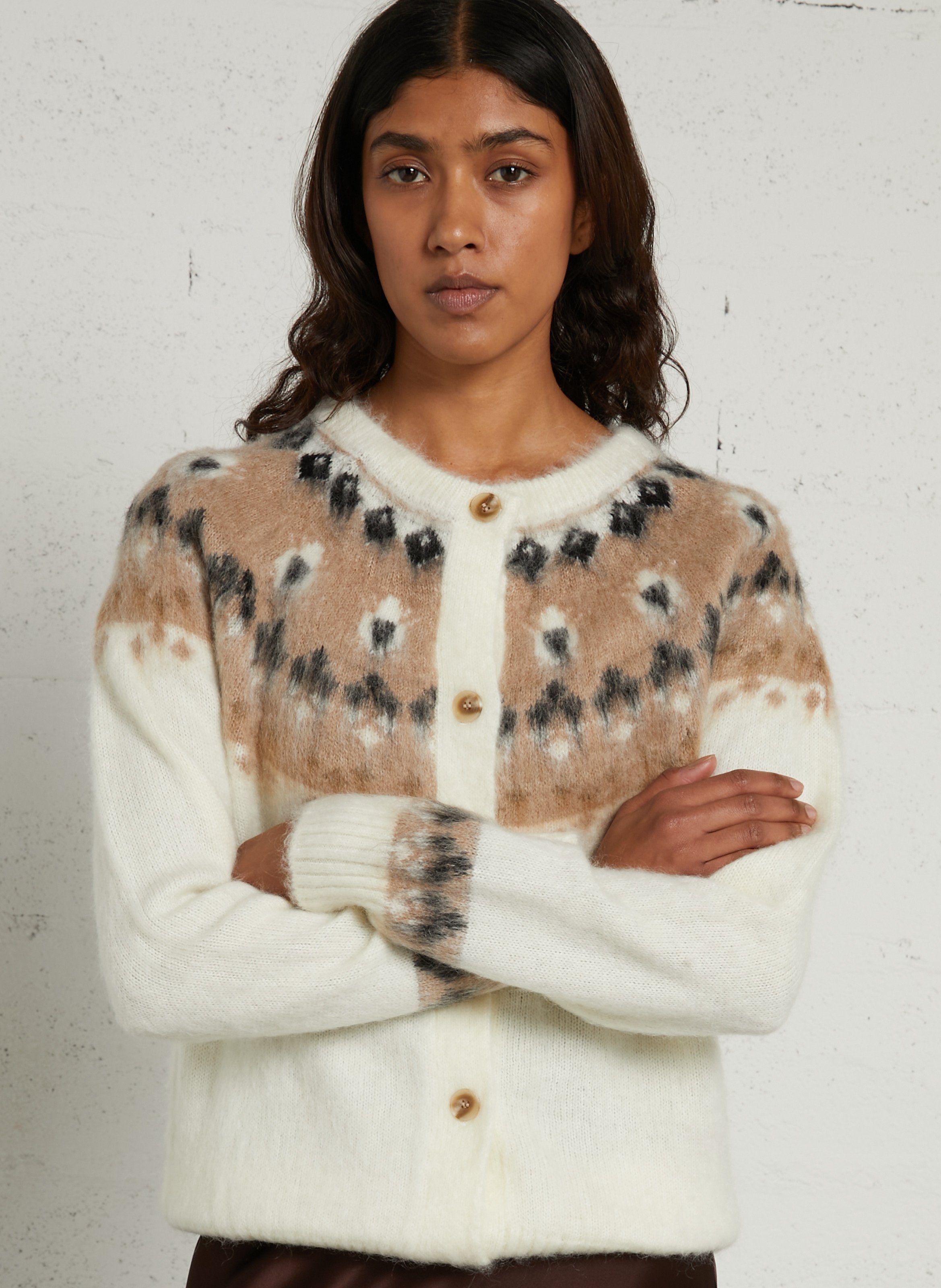 Cardigan droit à col rond imprimé SUD EXPRESS Blanc