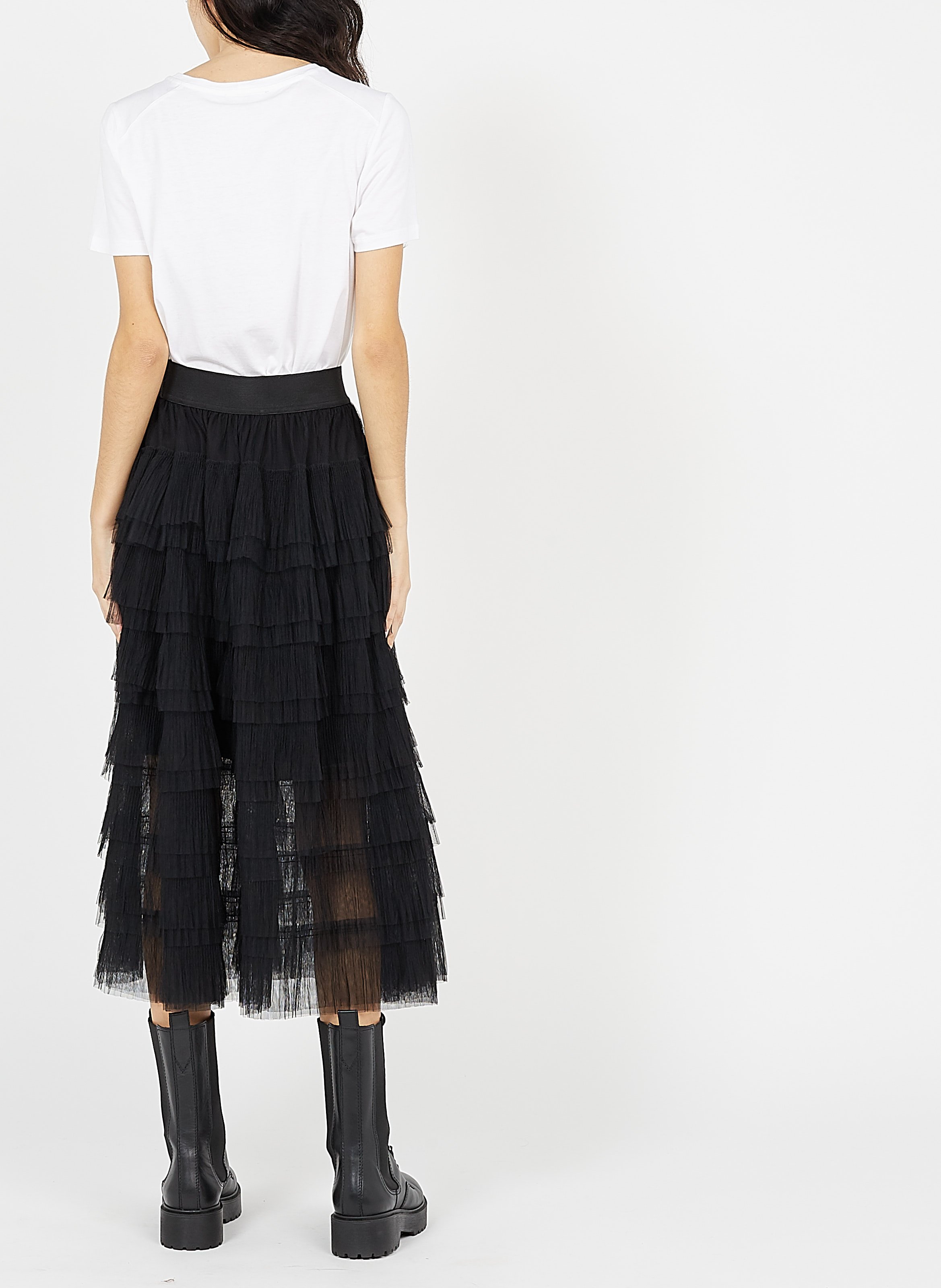 Jupe midi à volants en tulle MAJE Noir