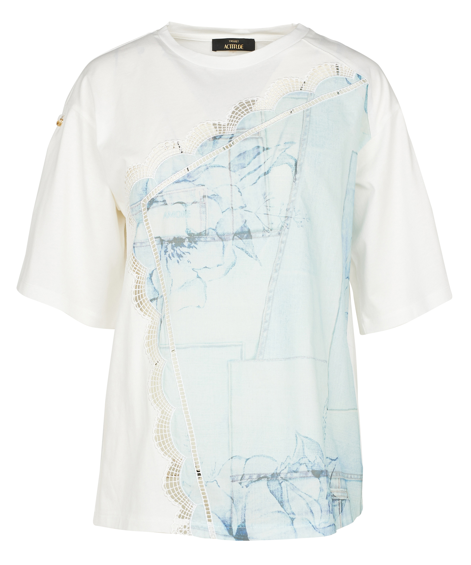 Tee-shirt col rond imprimé en coton  TWINSET Blanc
