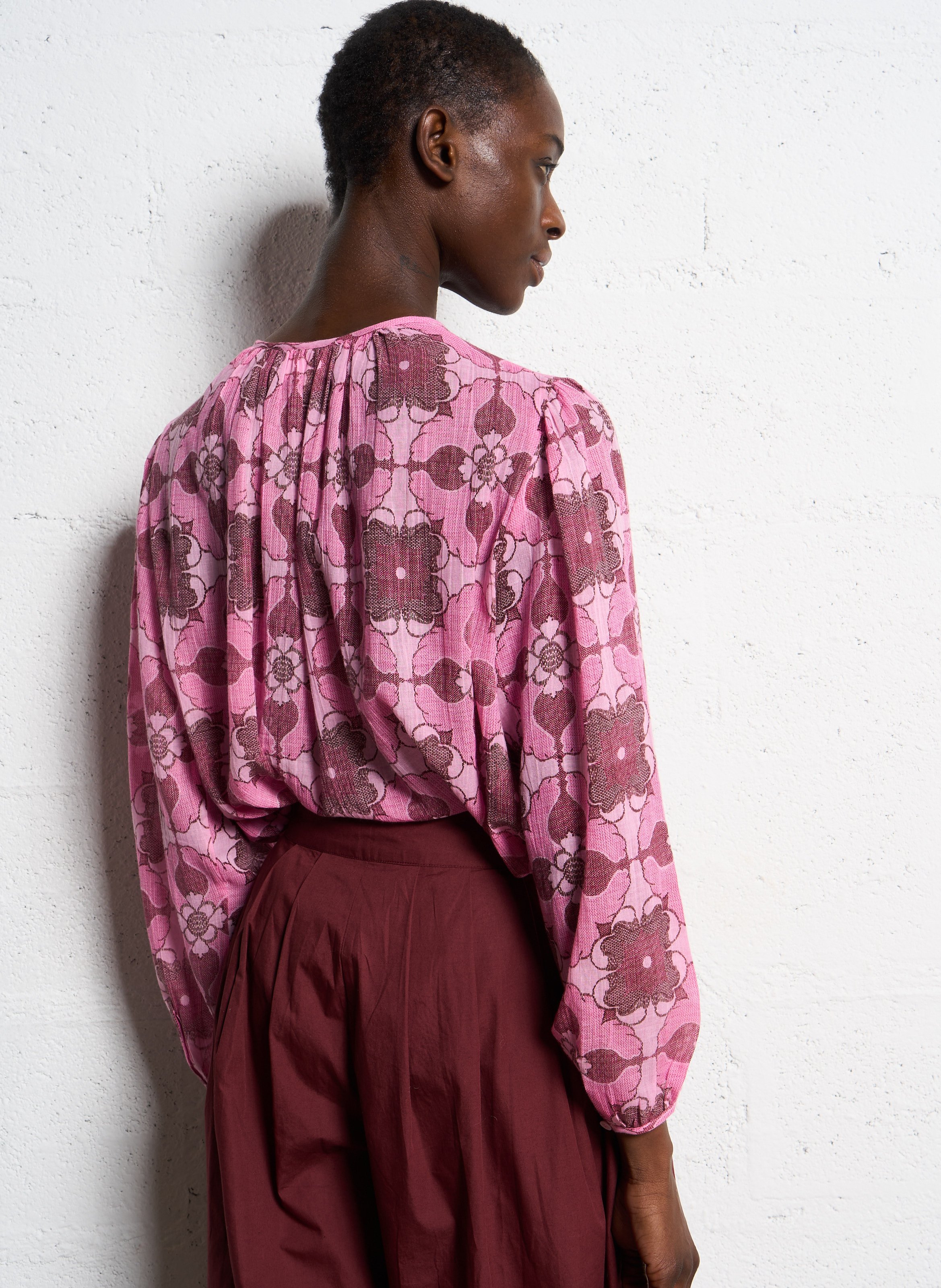 Bedruckte Baumwollbluse ANTIK BATIK Rosa