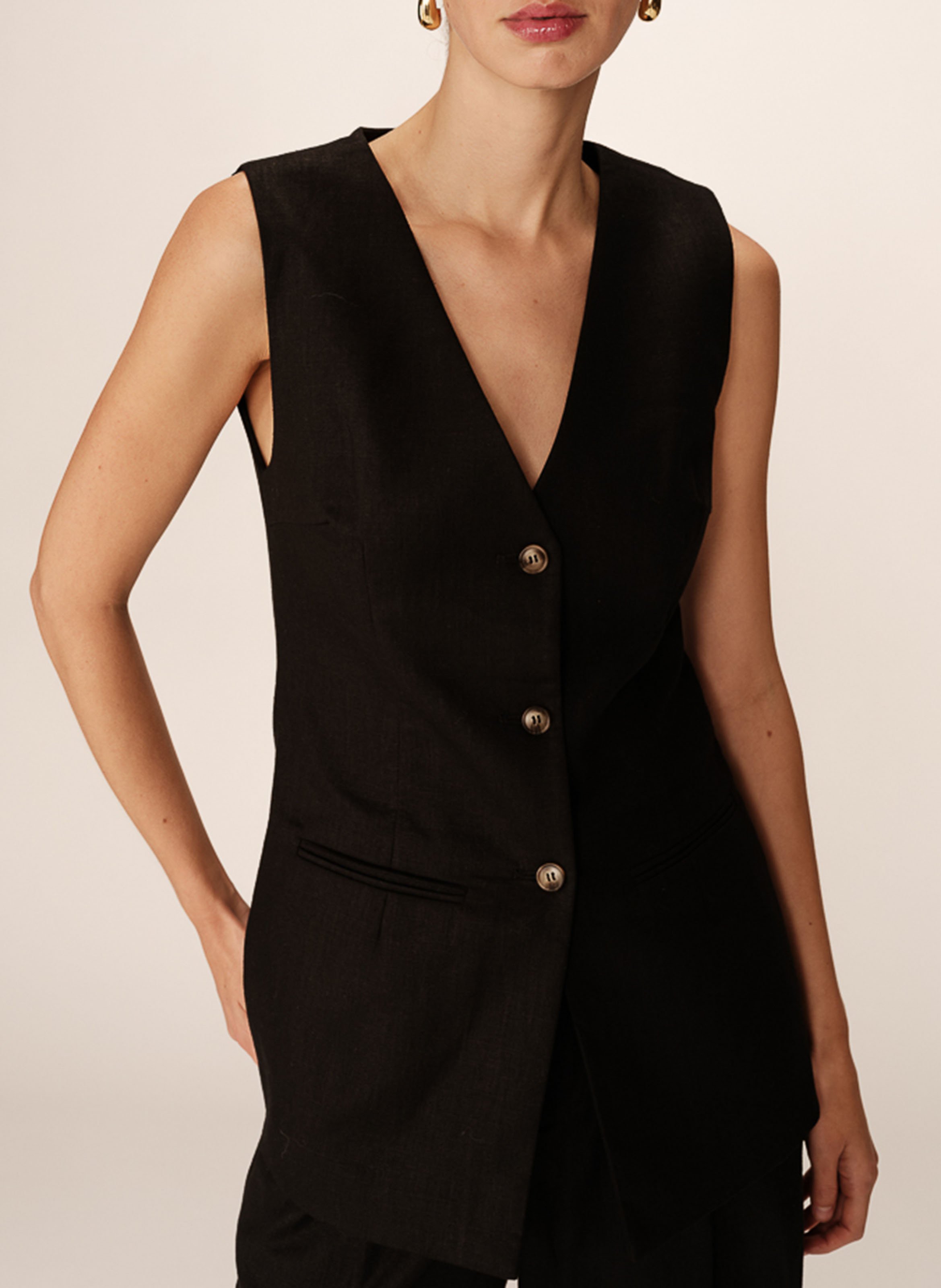 Linen-blend tailored cardigan Black