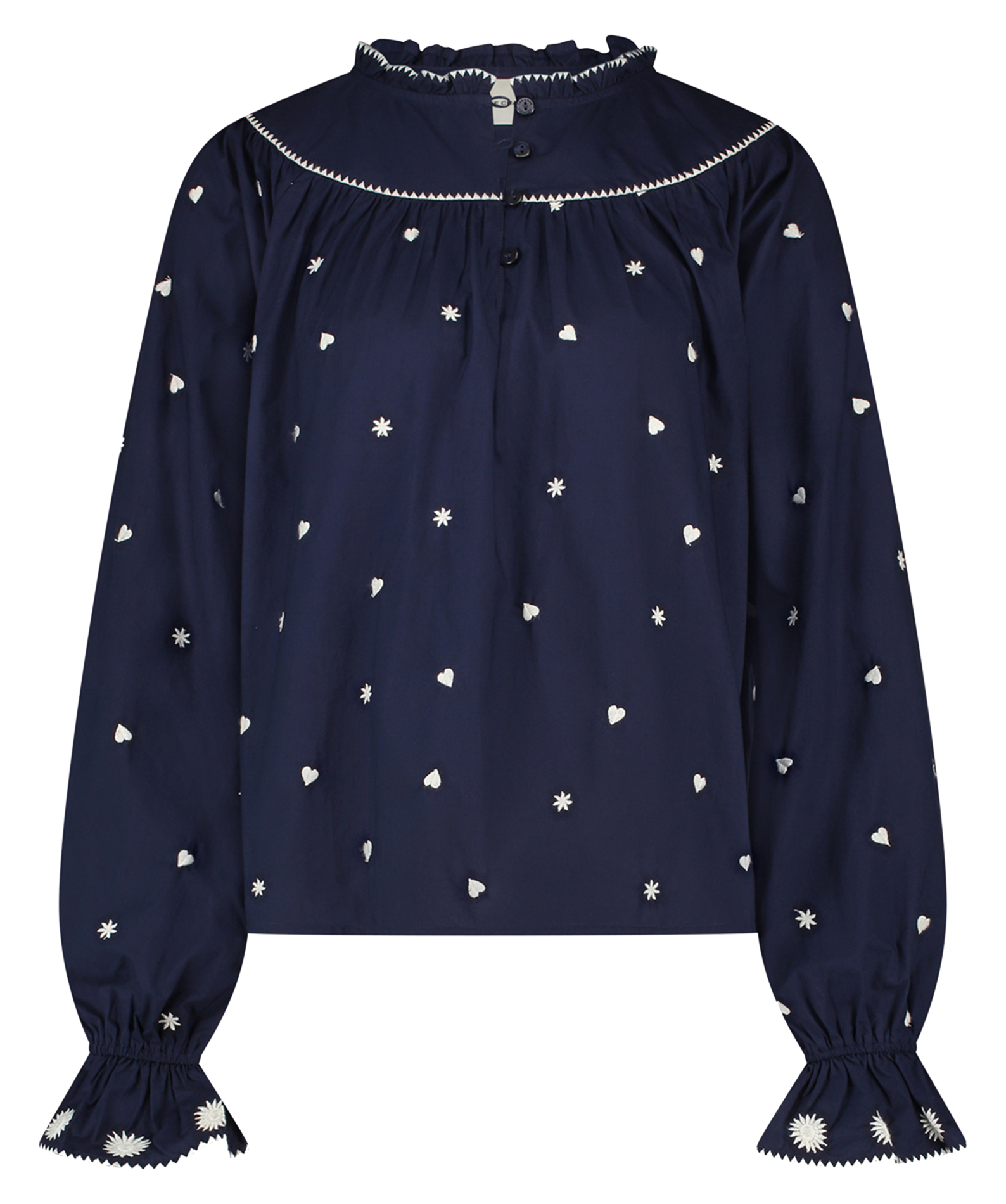 Ruim geborduurde top van biologisch katoen FABIENNE CHAPOT Blauw