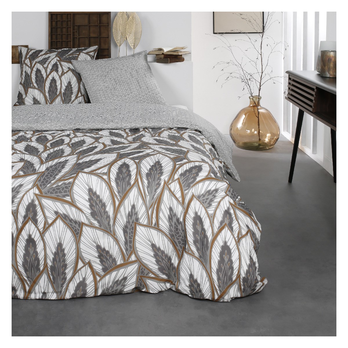 Printed cotton bedding set TODAY LINGE DE MAISON Brown