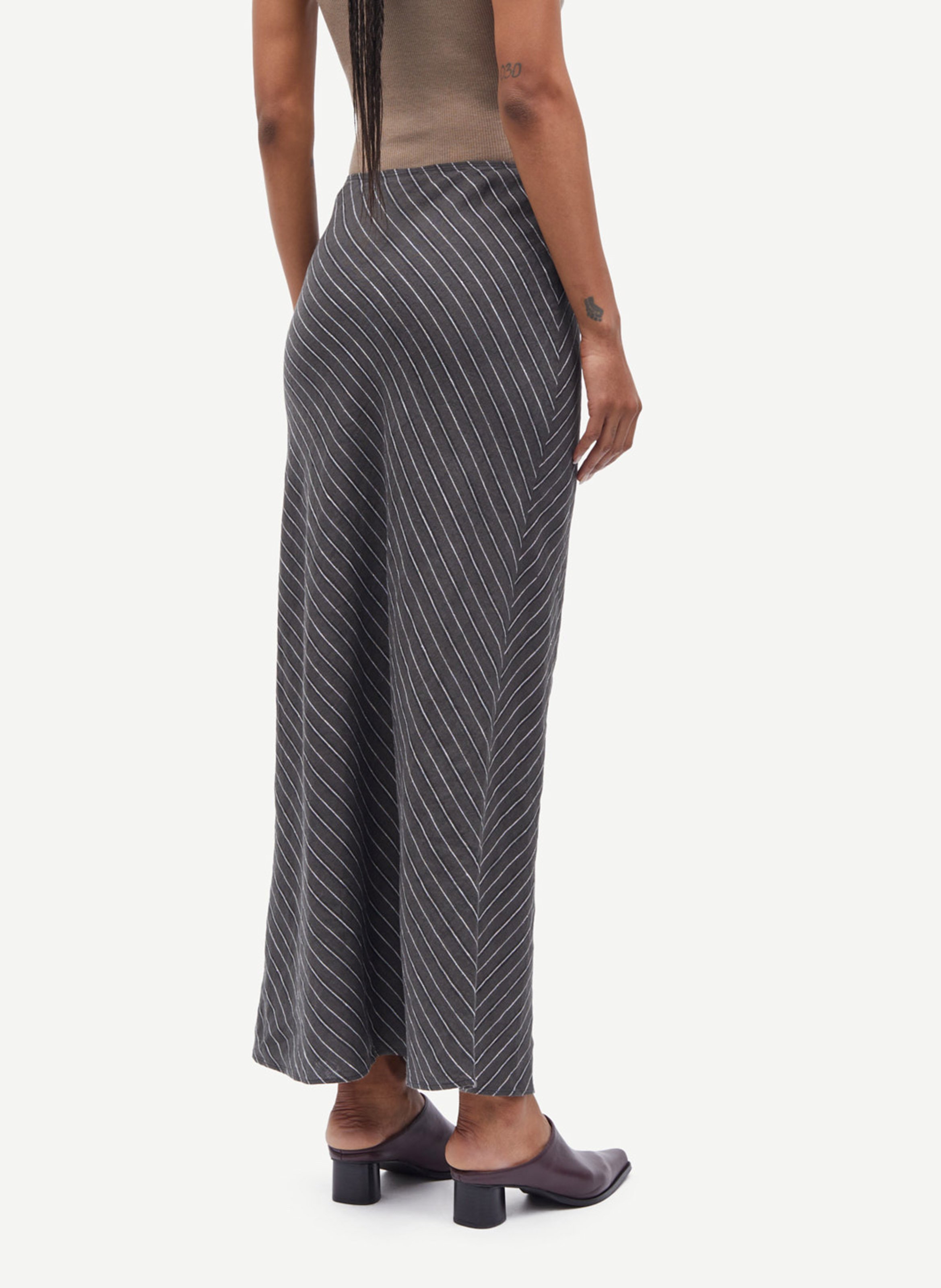 Gestreepte lange linnen rok SAMSOE SAMSOE Kaki