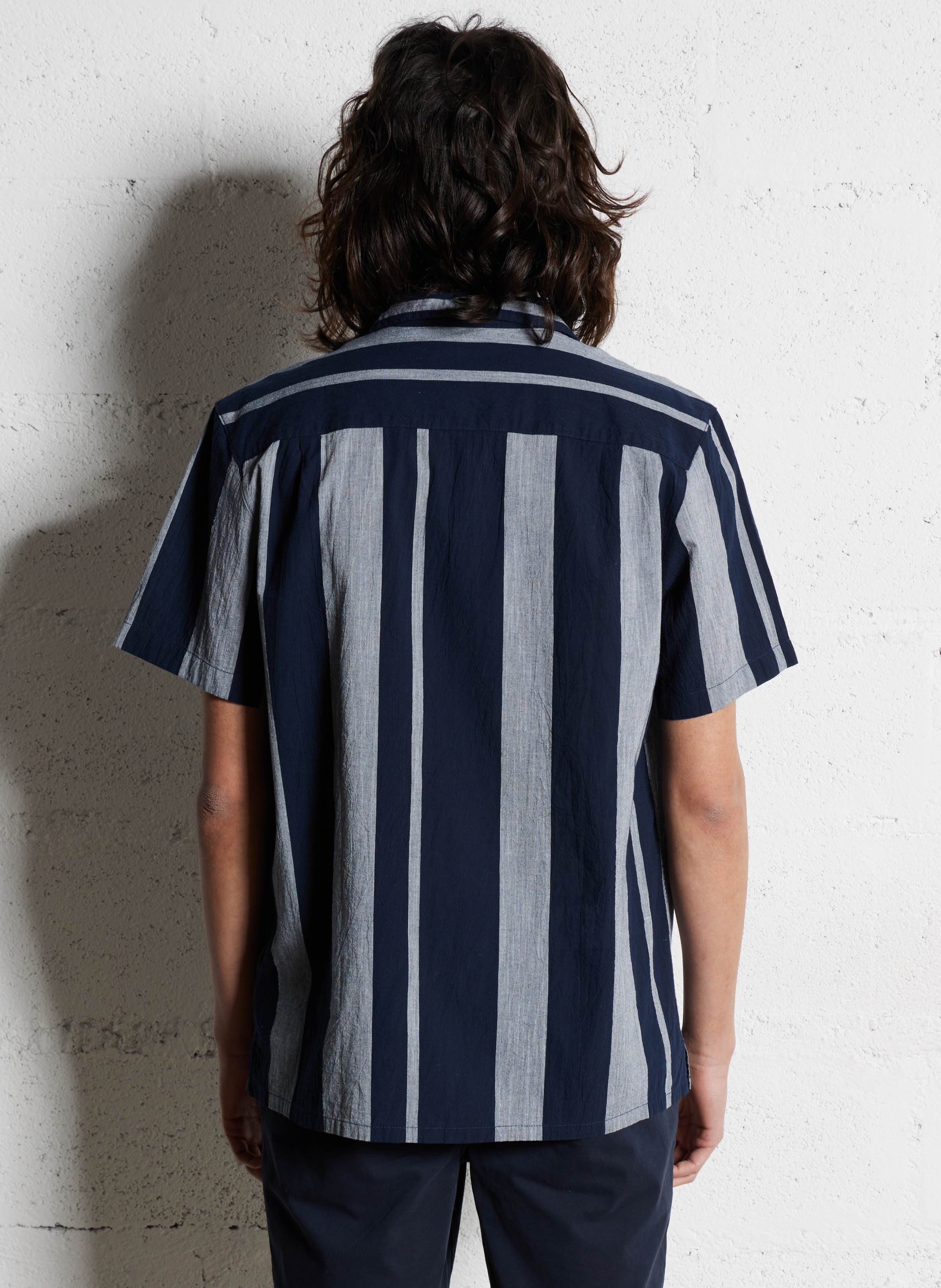 Straight Cuban collar striped cotton shirt FARAH Blue