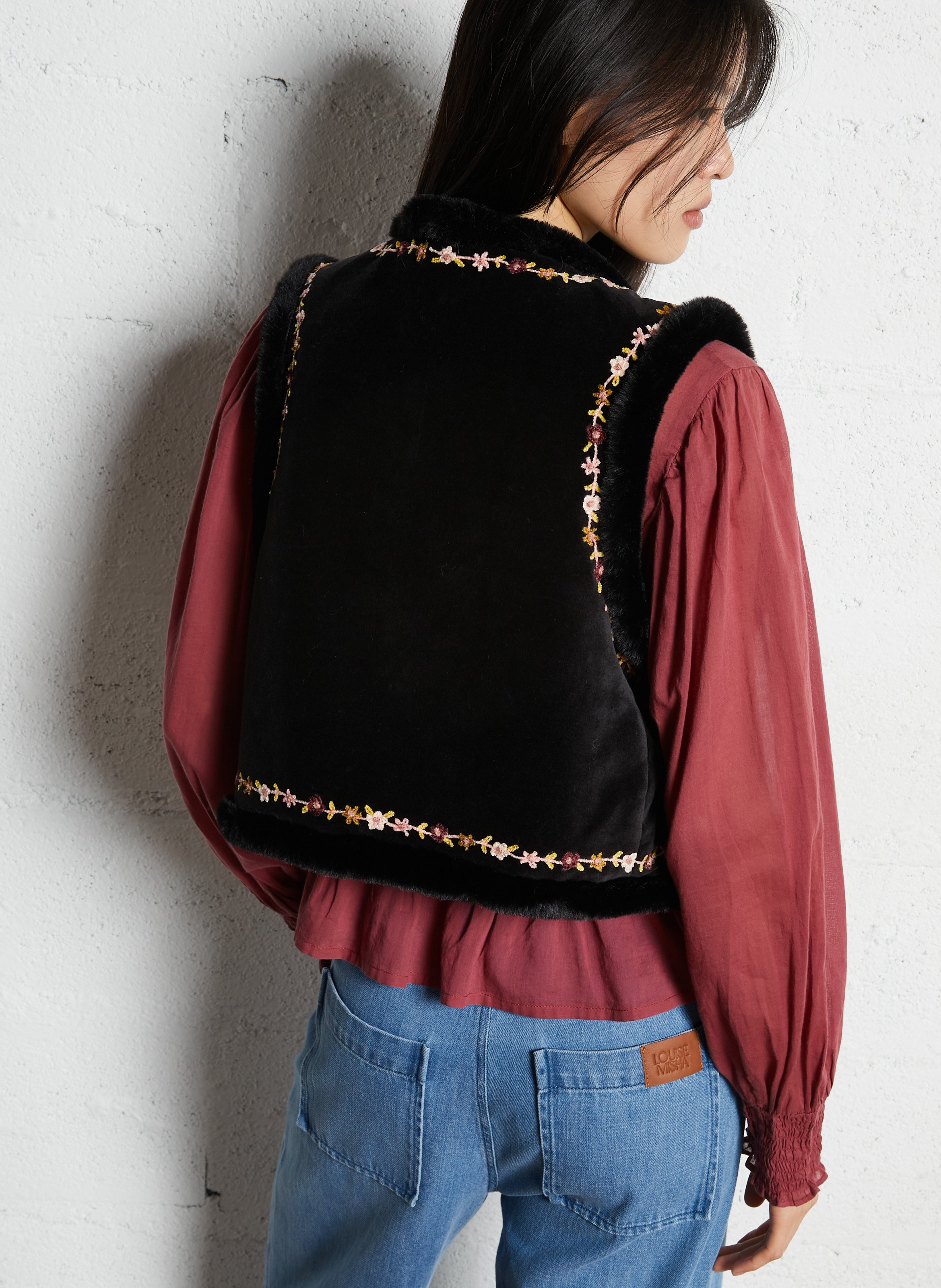 Reversible embroidered cotton jacket LOUISE MISHA Black