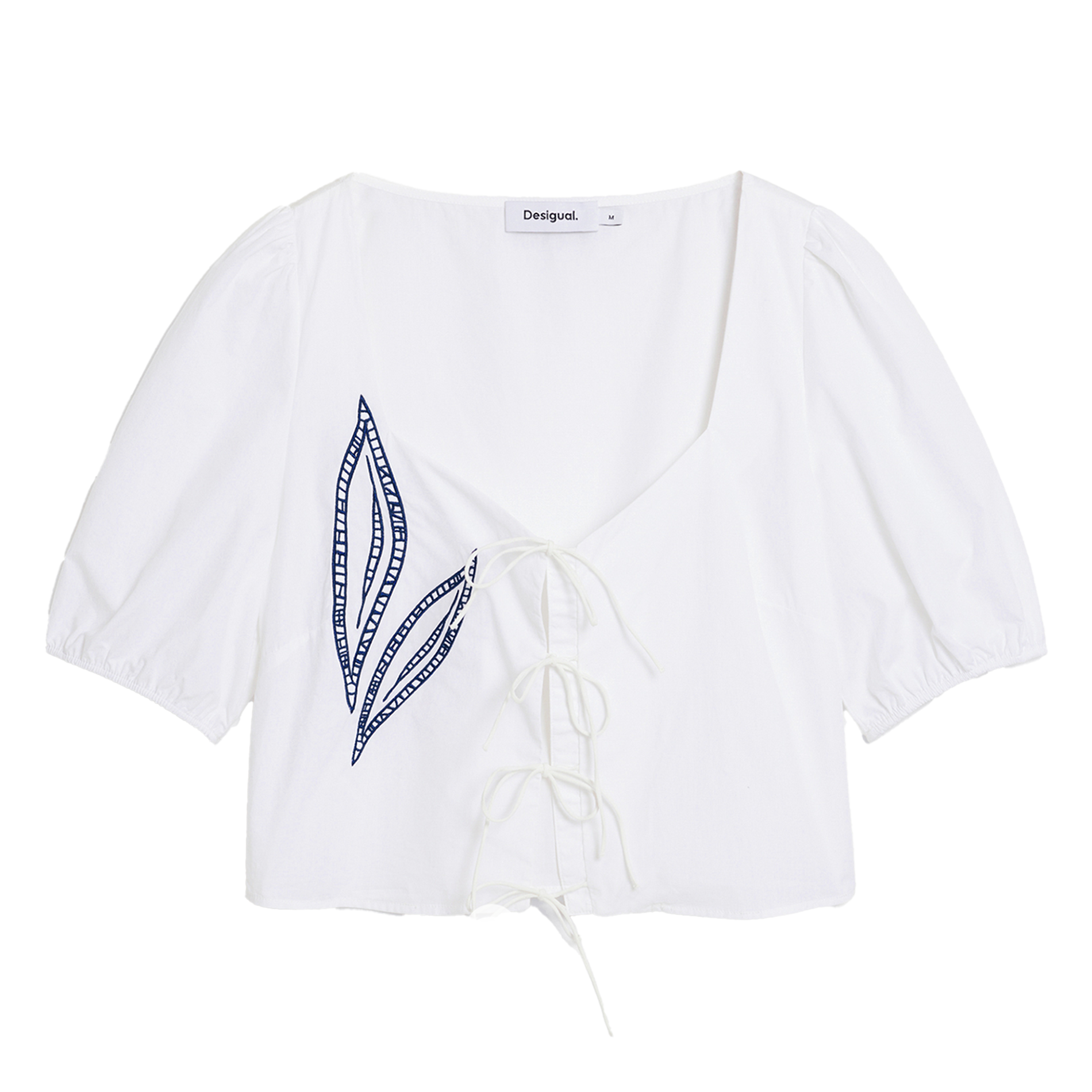 Bestickte Baumwollbluse mit V-Ausschnitt DESIGUAL Weiss