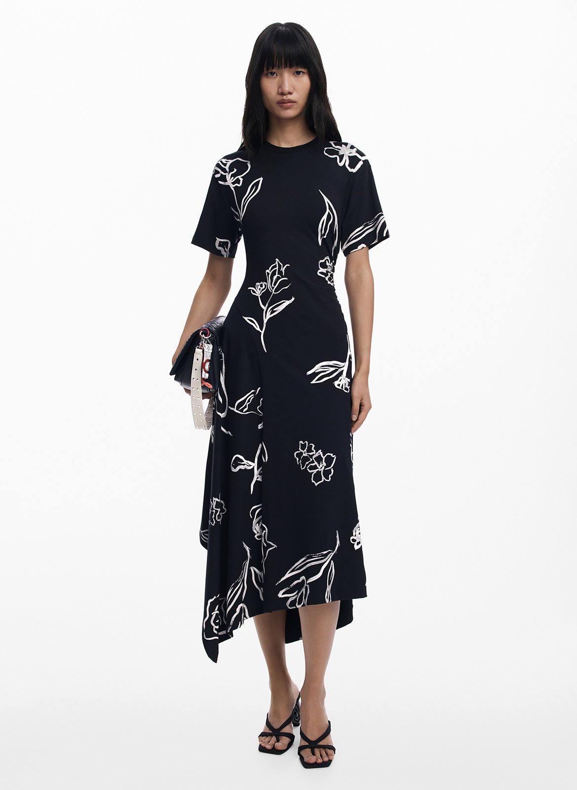 Robe midi col rond en coton mélangé DESIGUAL Noir
