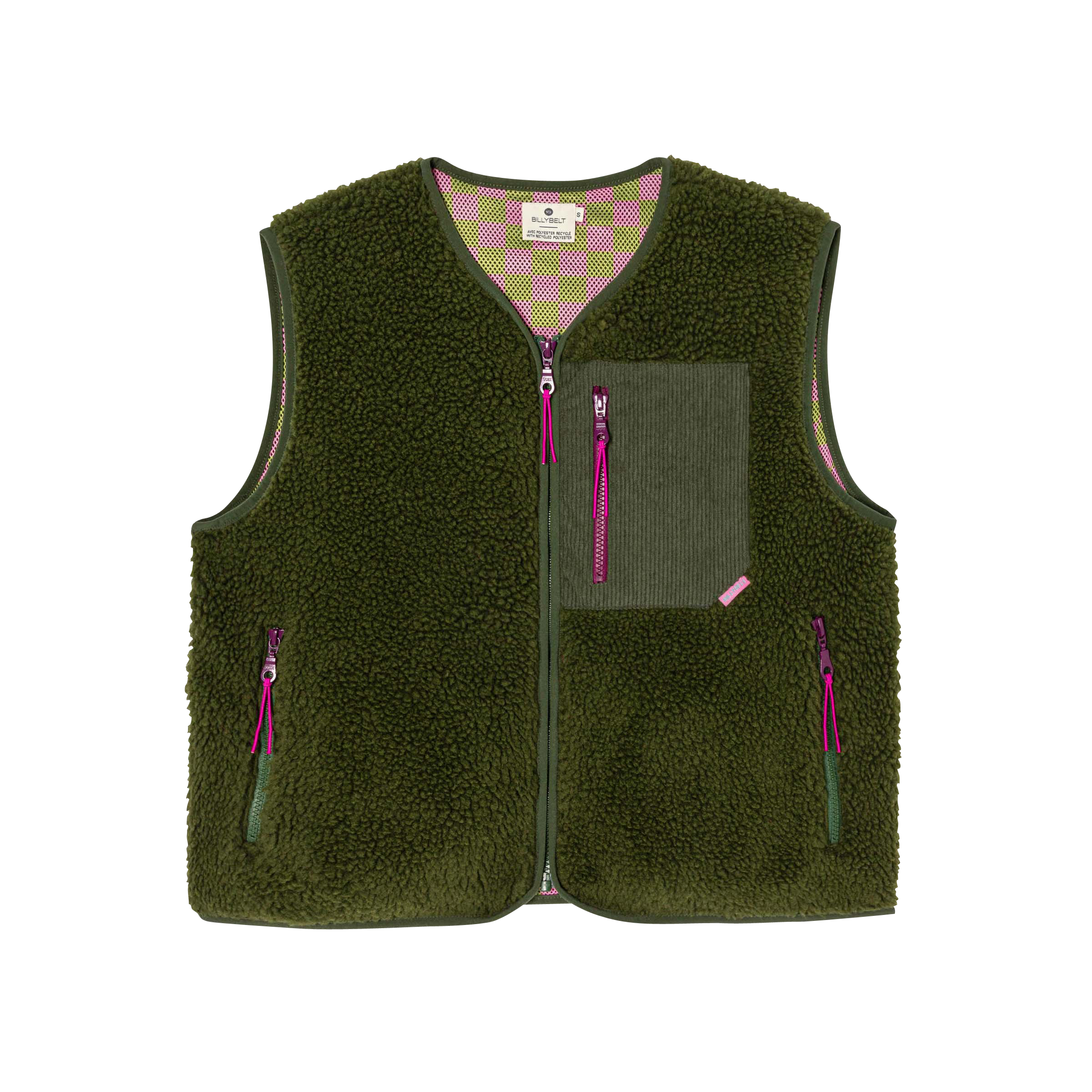 Sleeveless Sherpa Zip-Up Vest KhakiBILLYBELT