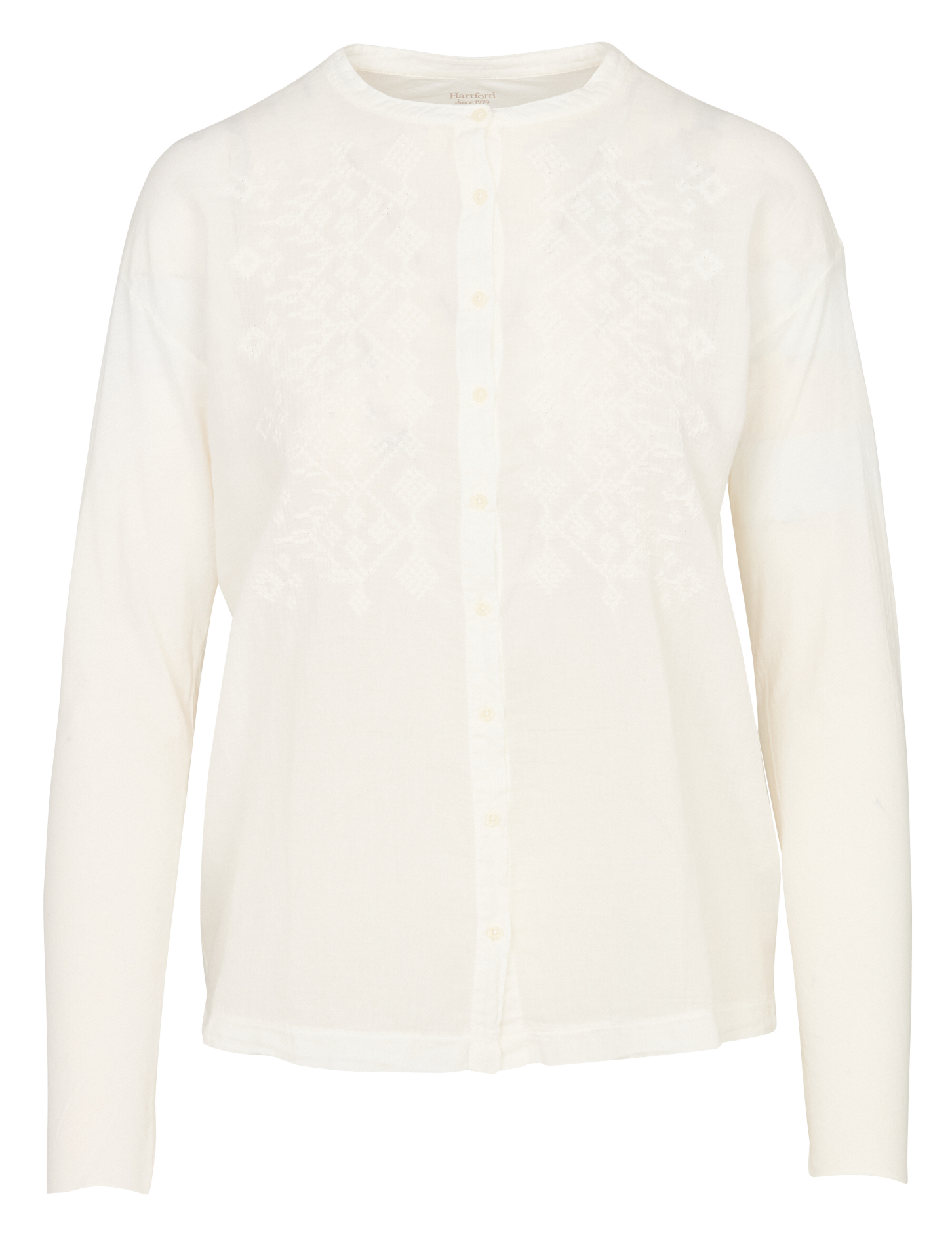 Chemise droite col rond en coton HARTFORD Blanc