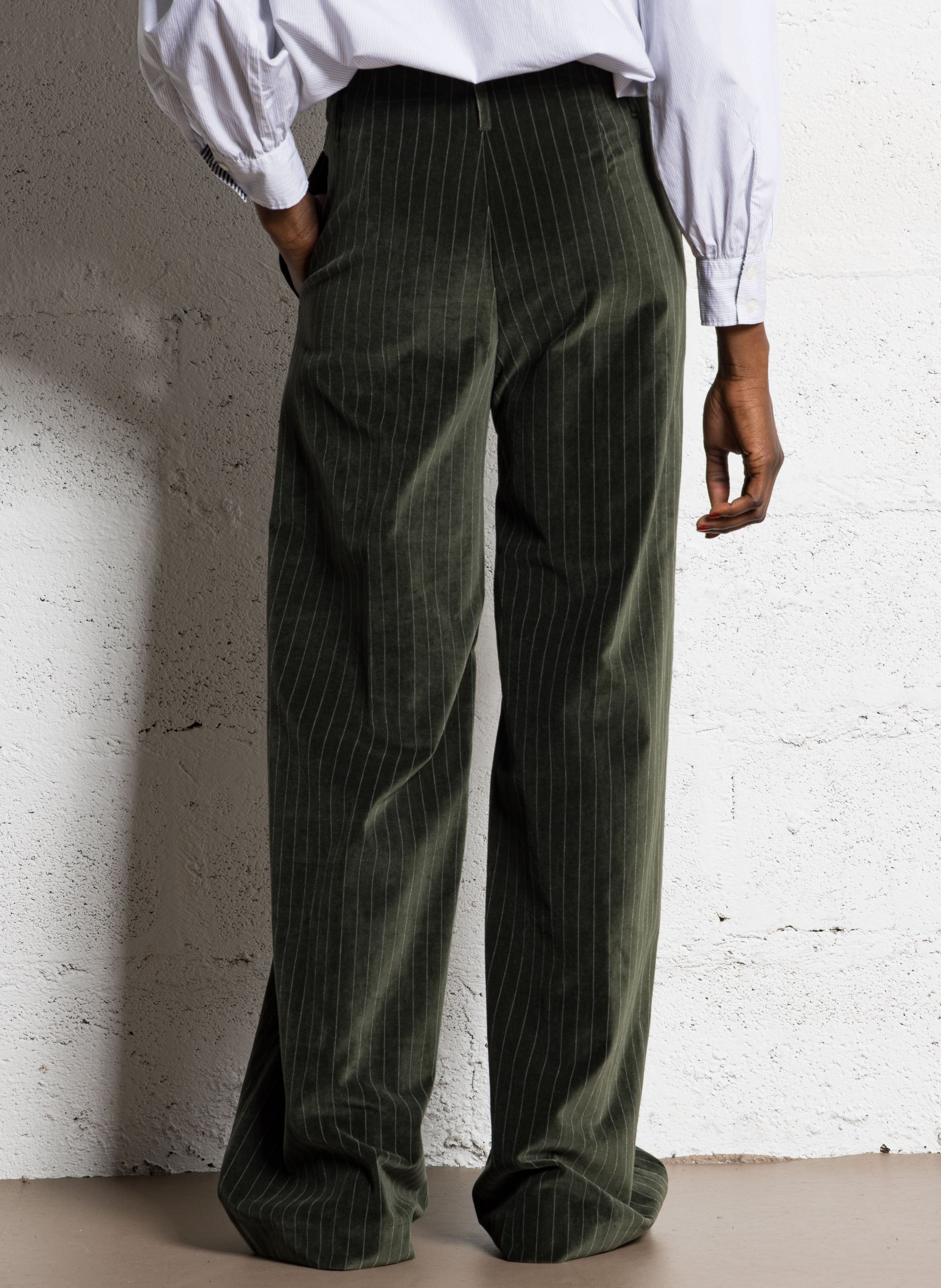 Pantalon large rayé en coton DIEGA Vert