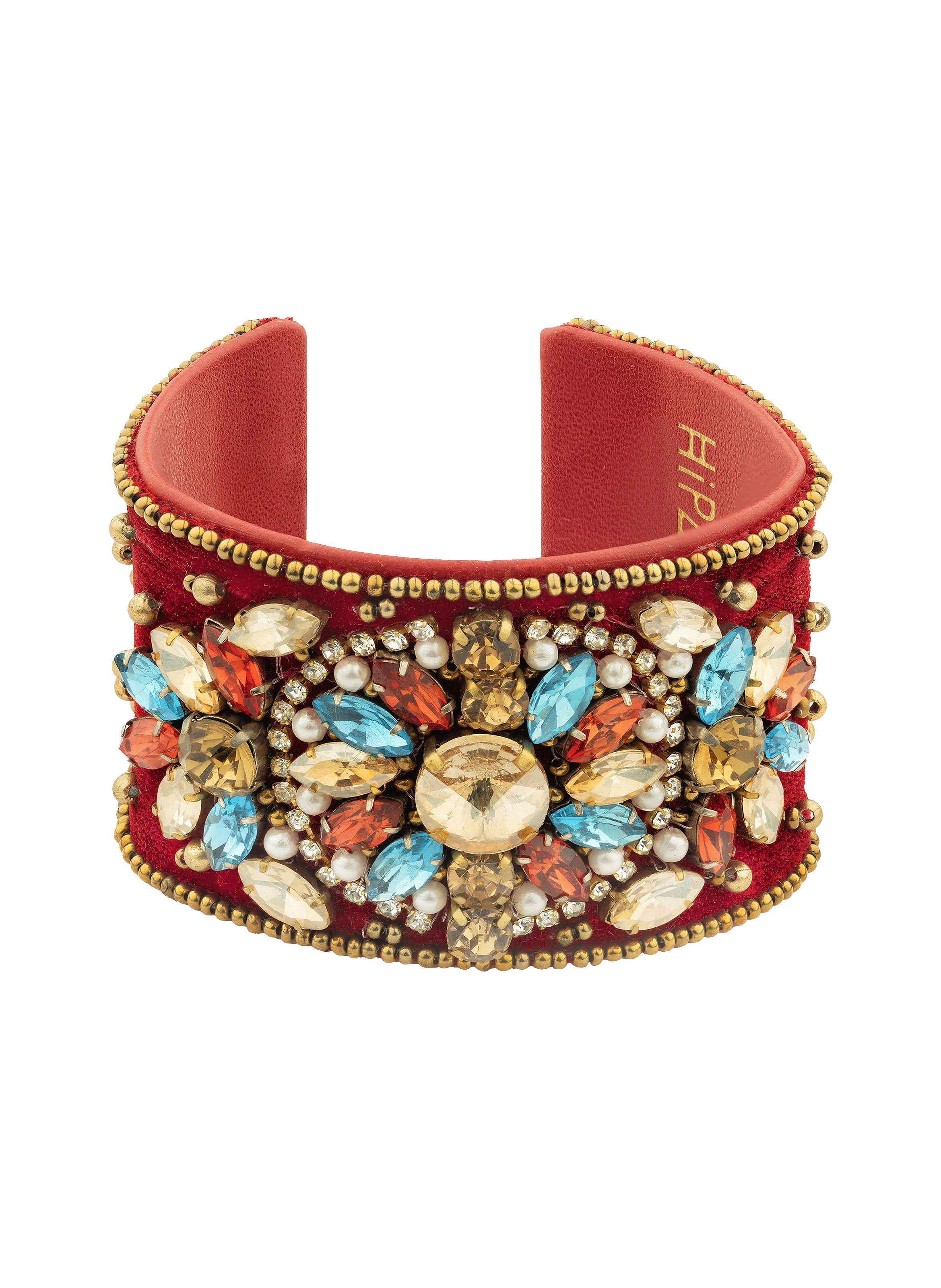 Adjustable beaded cuff bracelet with velvet HIPANEMA Red