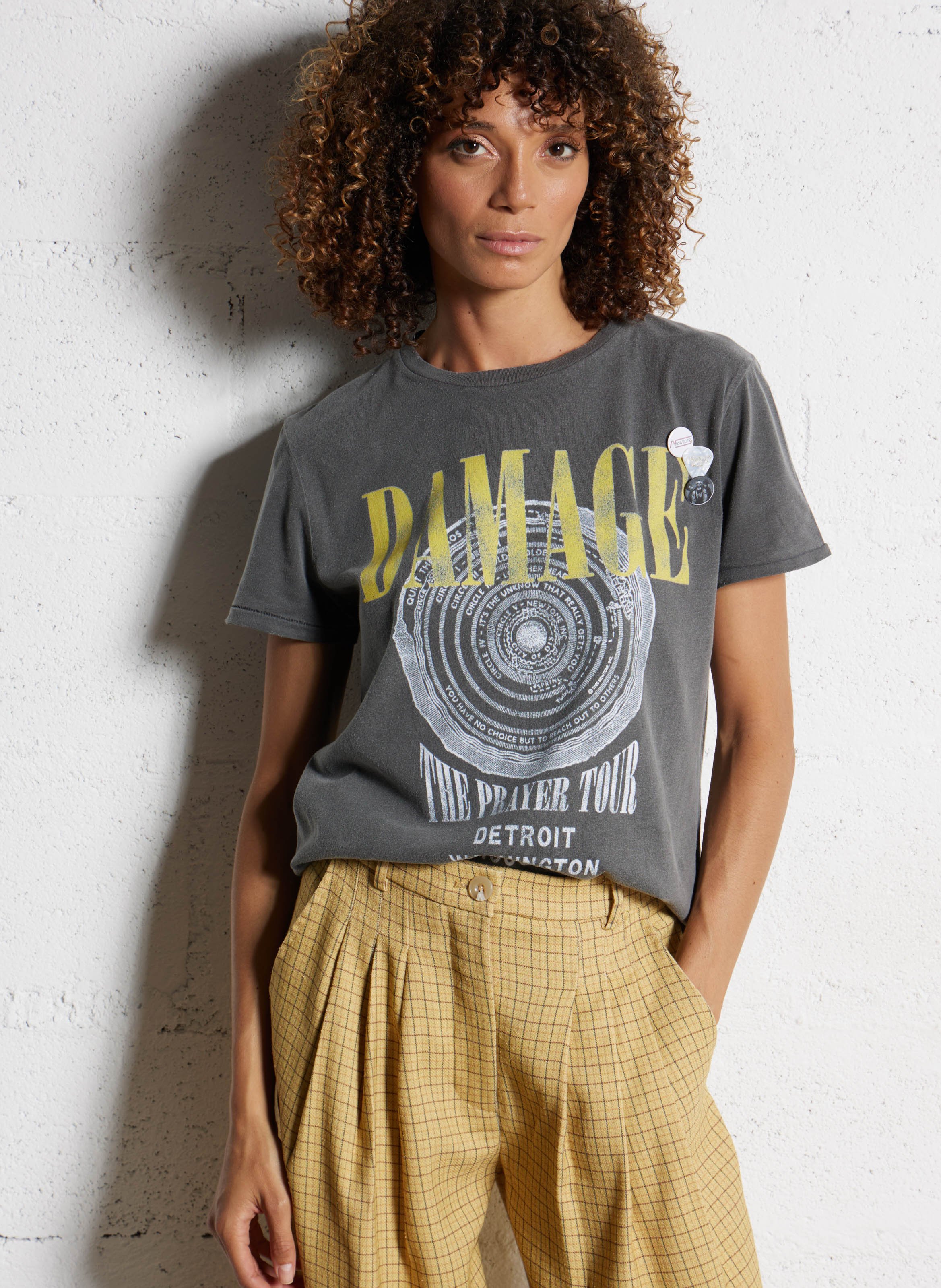 Straight round-neck cotton T-shirt with screen print NEWTONE Grey