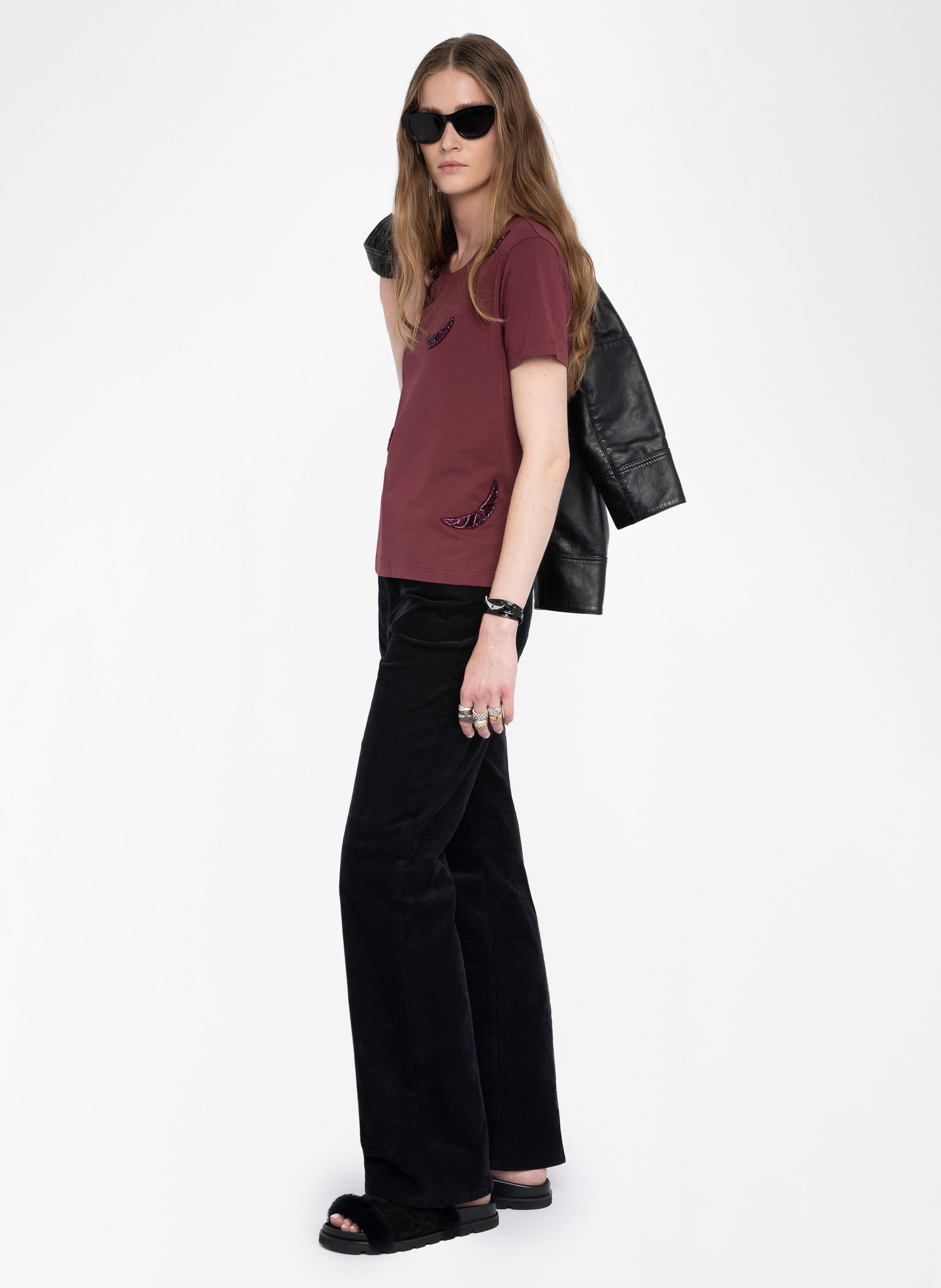 Tee-shirt droit col rond en coton ZADIG&VOLTAIRE Violet