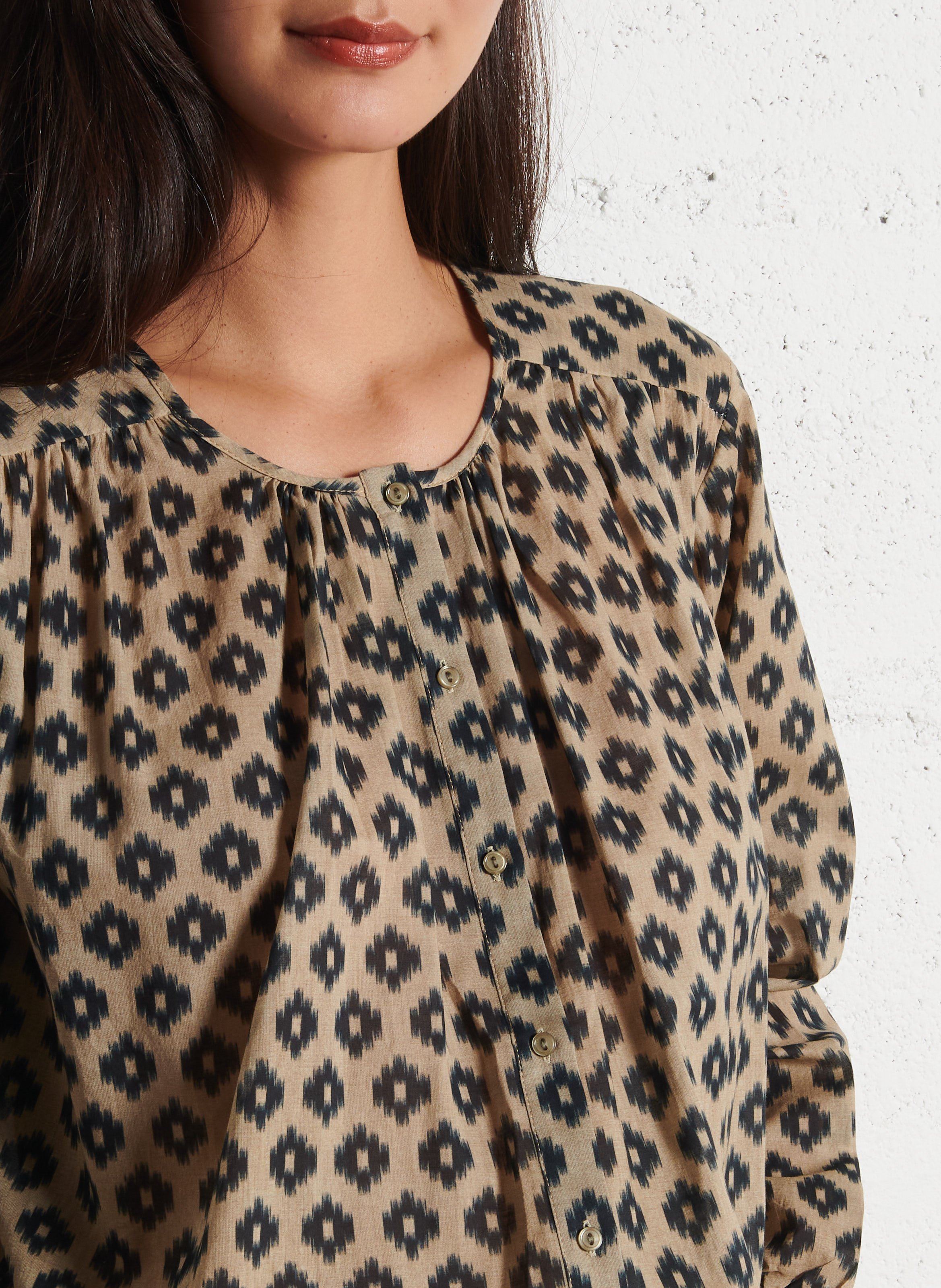 Chemisier col rond ample à motif SUD EXPRESS Beige