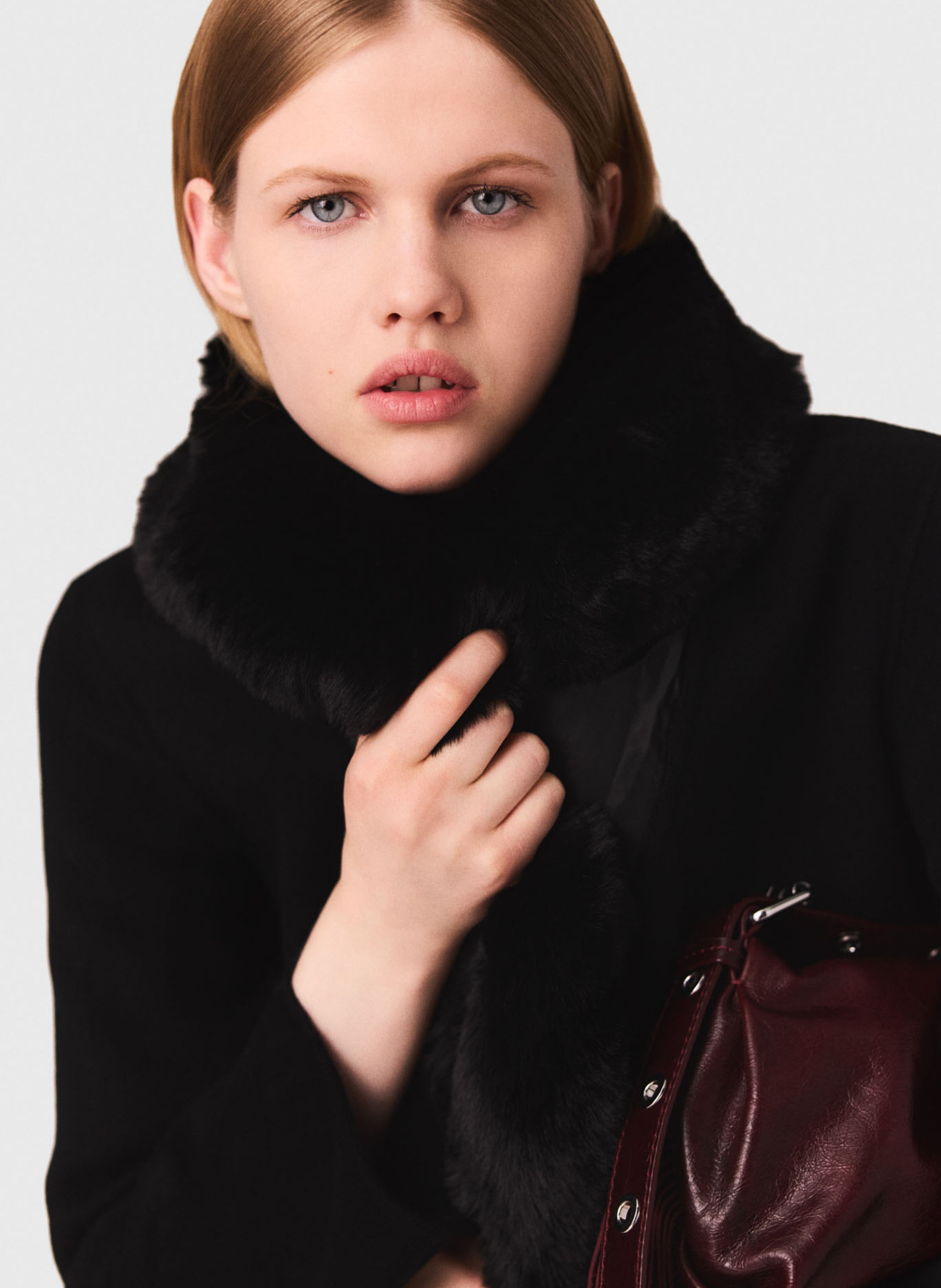 Manteau col effet fourrure en laine mélangée MAJE Noir