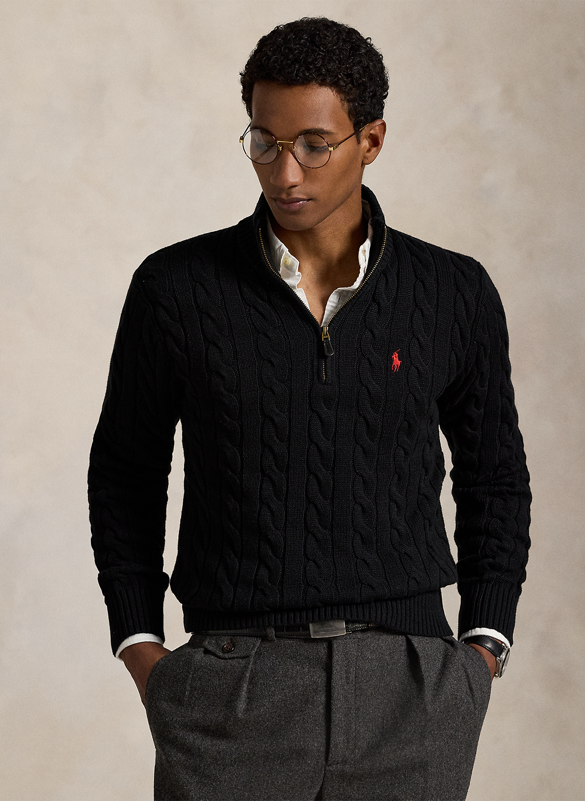 Pull col montant regular fit en coton POLO RALPH LAUREN Noir