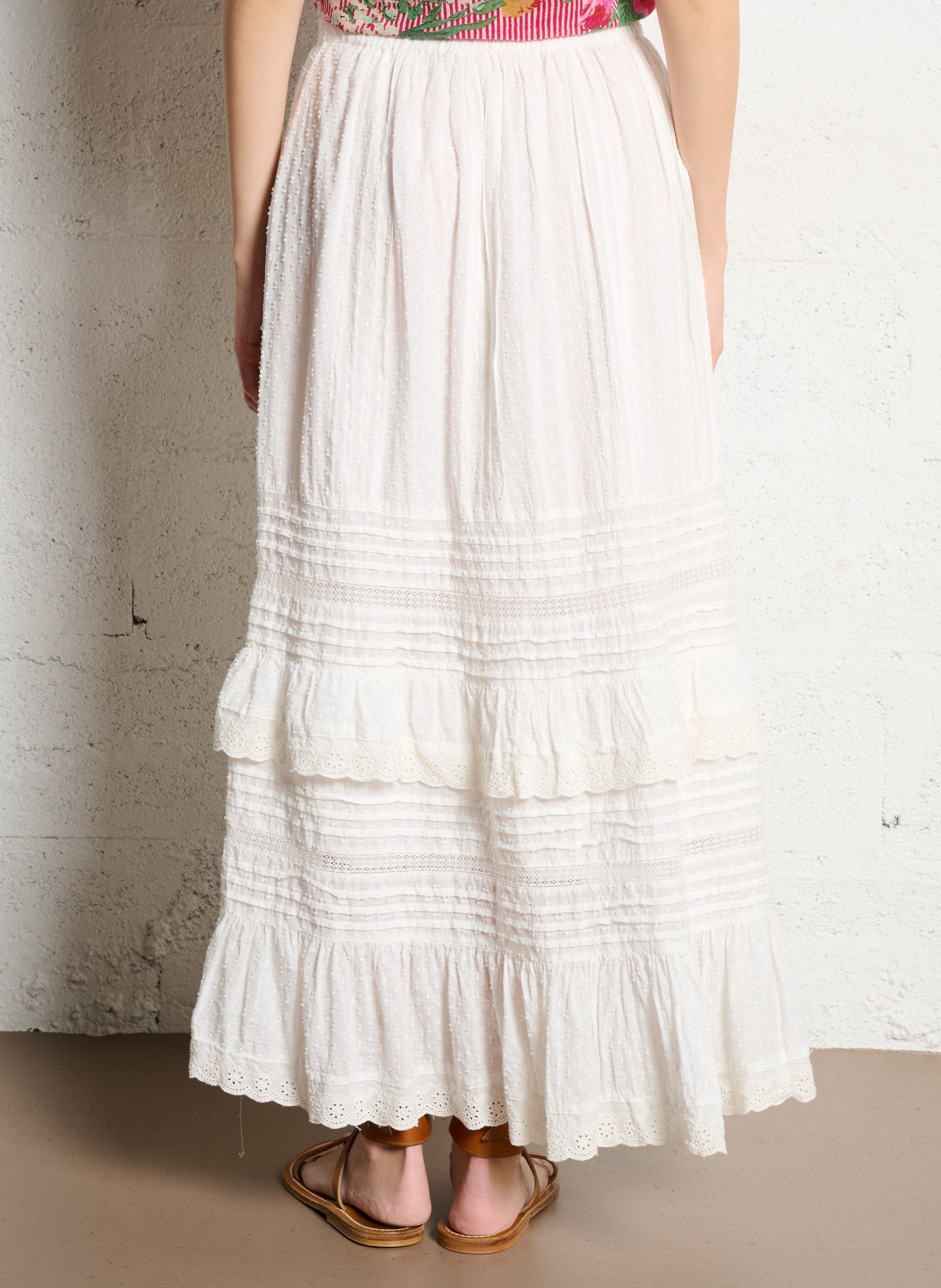 Jupe midi en coton MAISON HOTEL Blanc