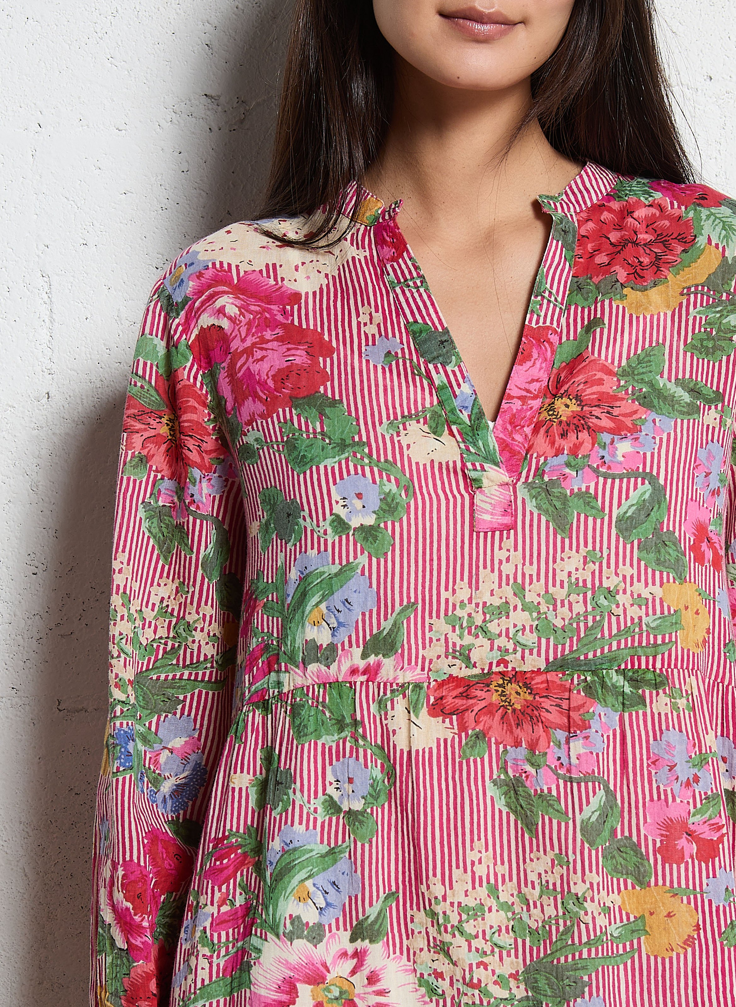 Maxikleid aus Baumwolle mit Henley-Ausschnitt und Print MAISON HOTEL Rot