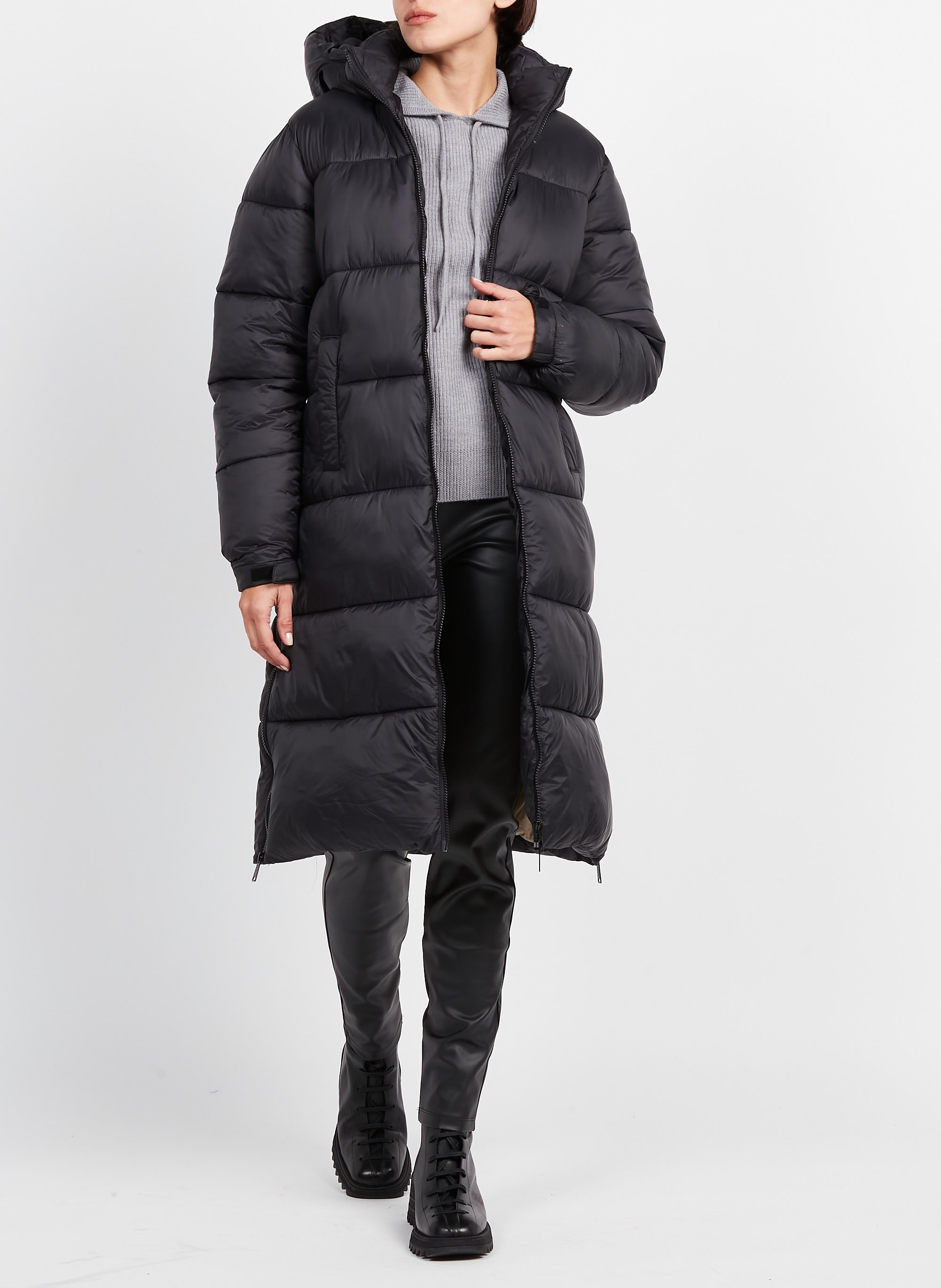 Doudoune longue à capuche SCHOTT Noir